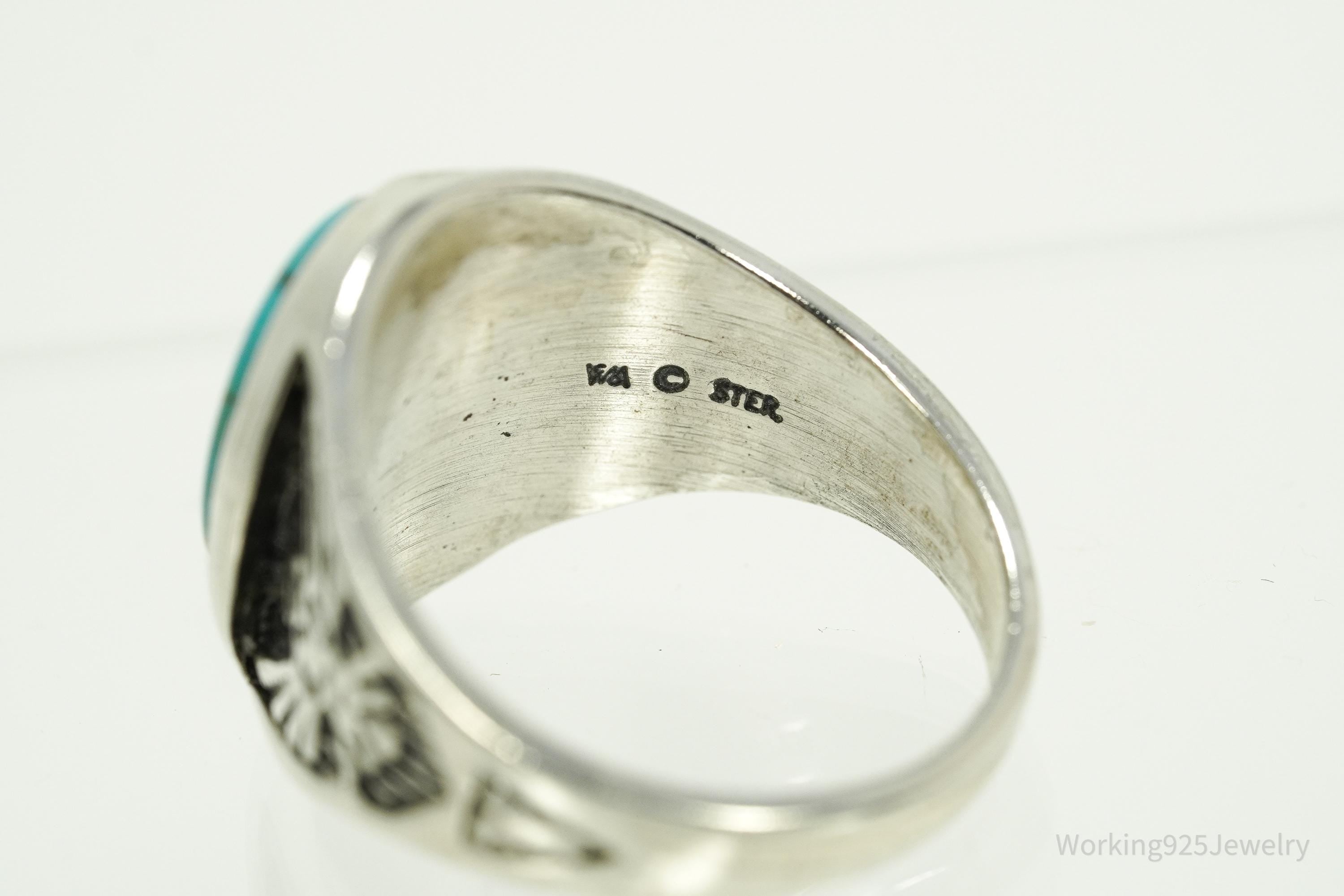 Vintage WMCO Turquoise ThunderBird Design Sterling Silver Ring - Size 15