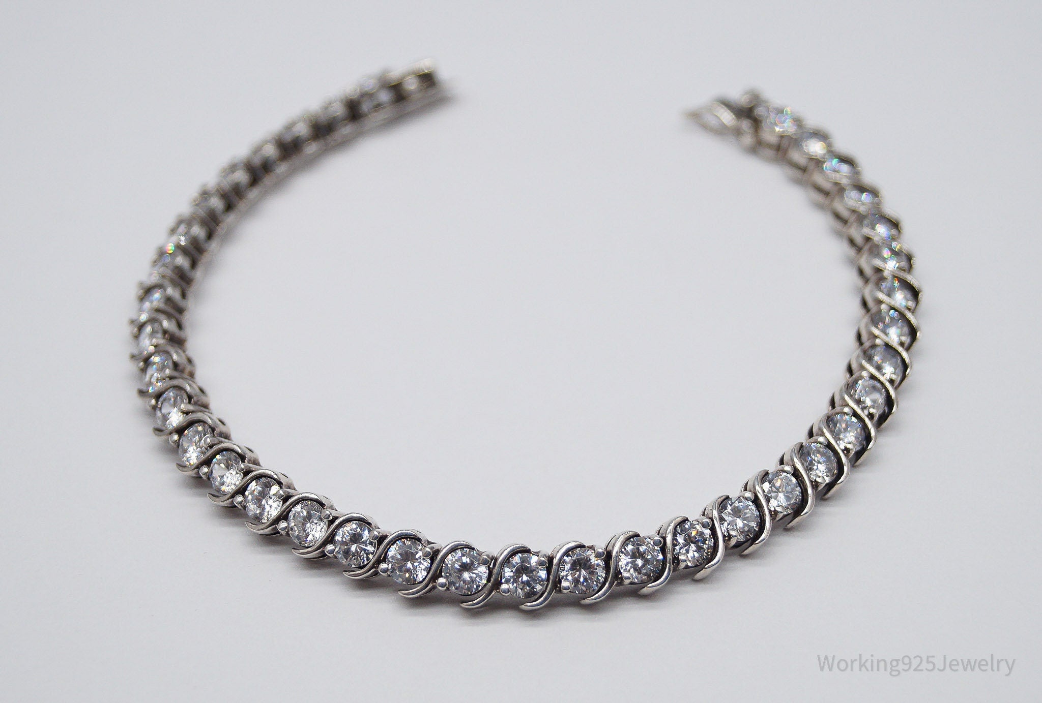 Vintage Ross Simons Cubic Zirconia Sterling Silver Tennis Bracelet 7 15/16"