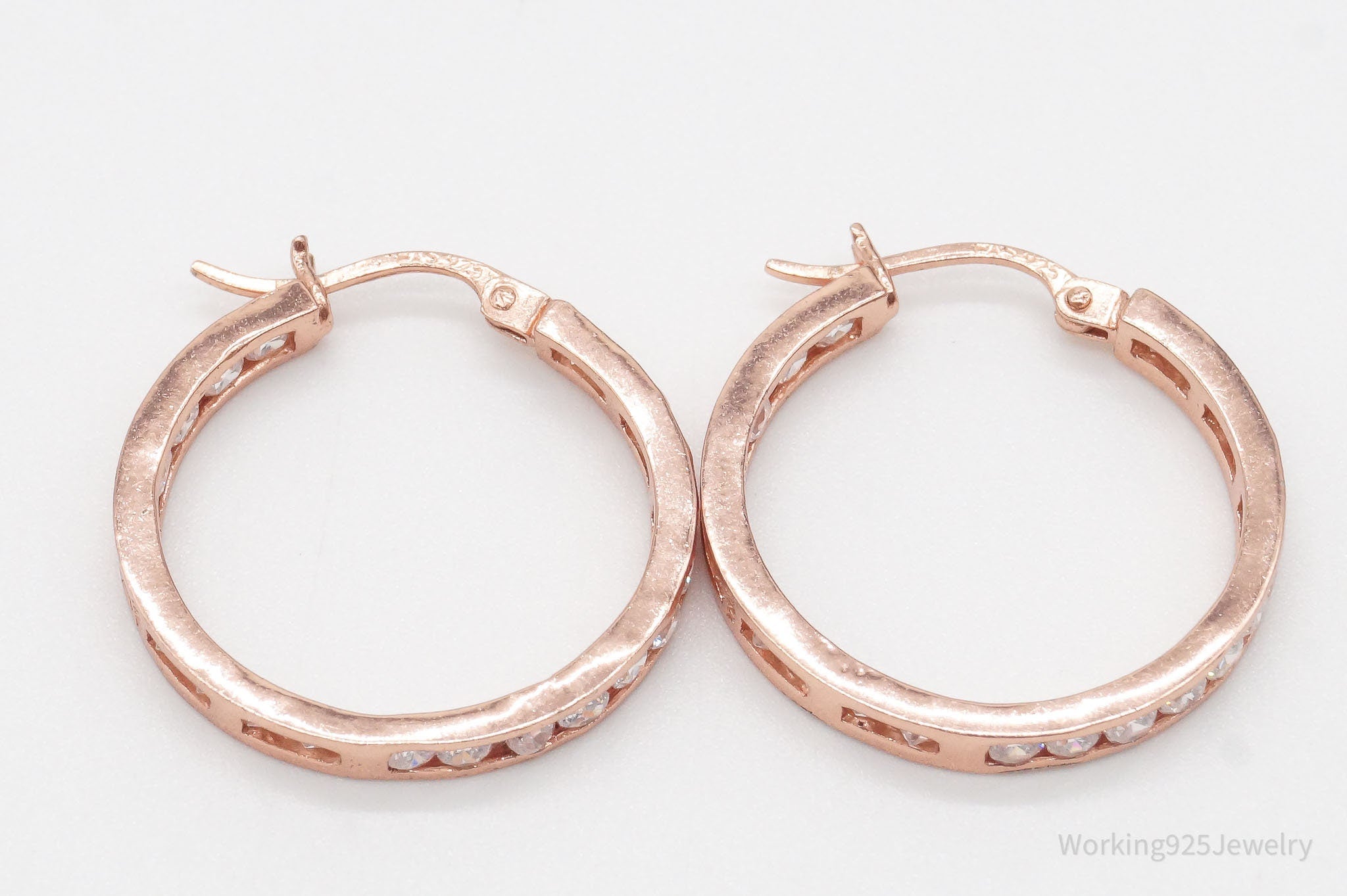 VTG Designer FAS Cubic Zirconia Rose Gold Vermeil Sterling Silver Hoop Earrings