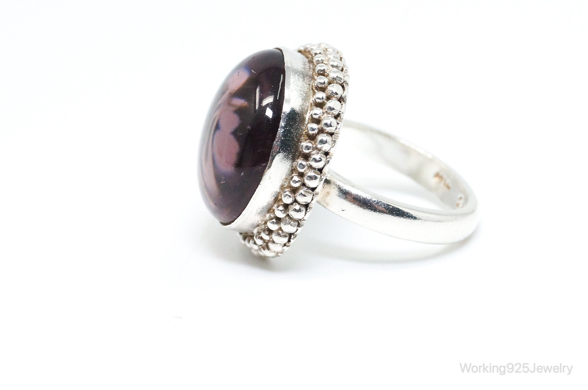 Vintage Large Purple Glass Modern Sterling Silver Ring - SZ 6