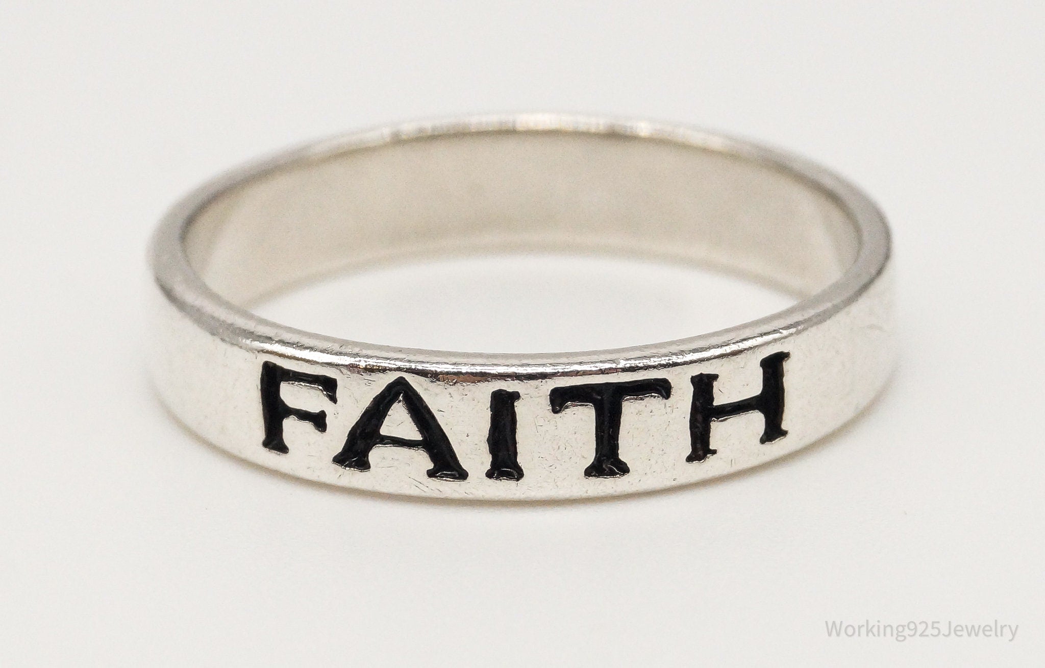 Vintage "Faith" Sterling Silver Band Ring - Size 7