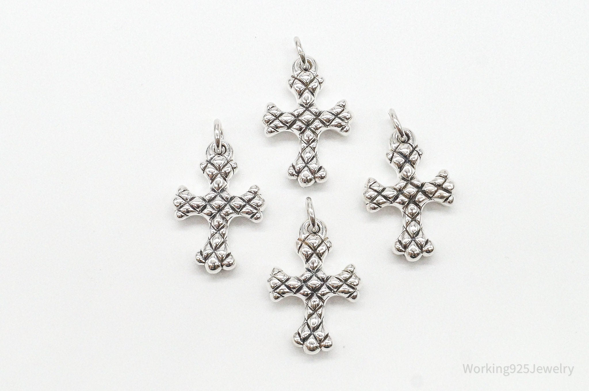 Vintage Puffy Hollow Cross Sterling Silver Pendants