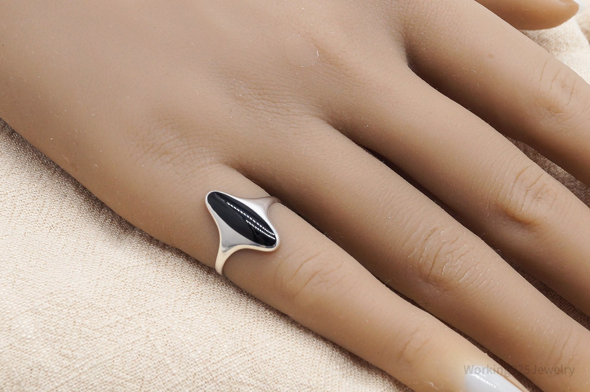 Vintage Designer Kabana Black Onyx Sterling Silver Ring - Size 5