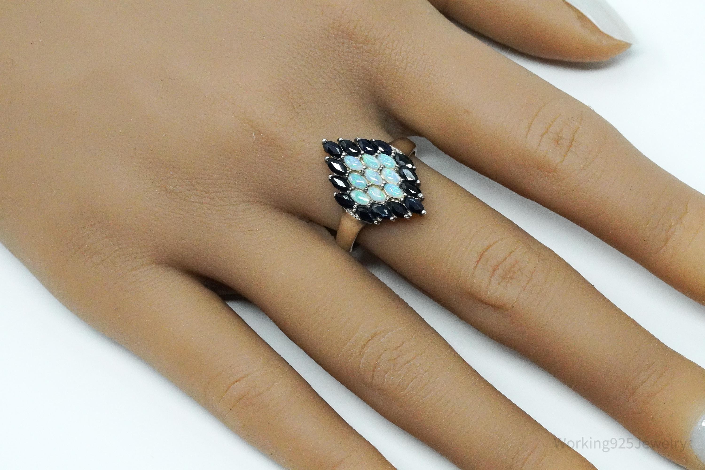 Vintage CNA Opal & Blue Sapphire Sterling Silver Ring - Size 9