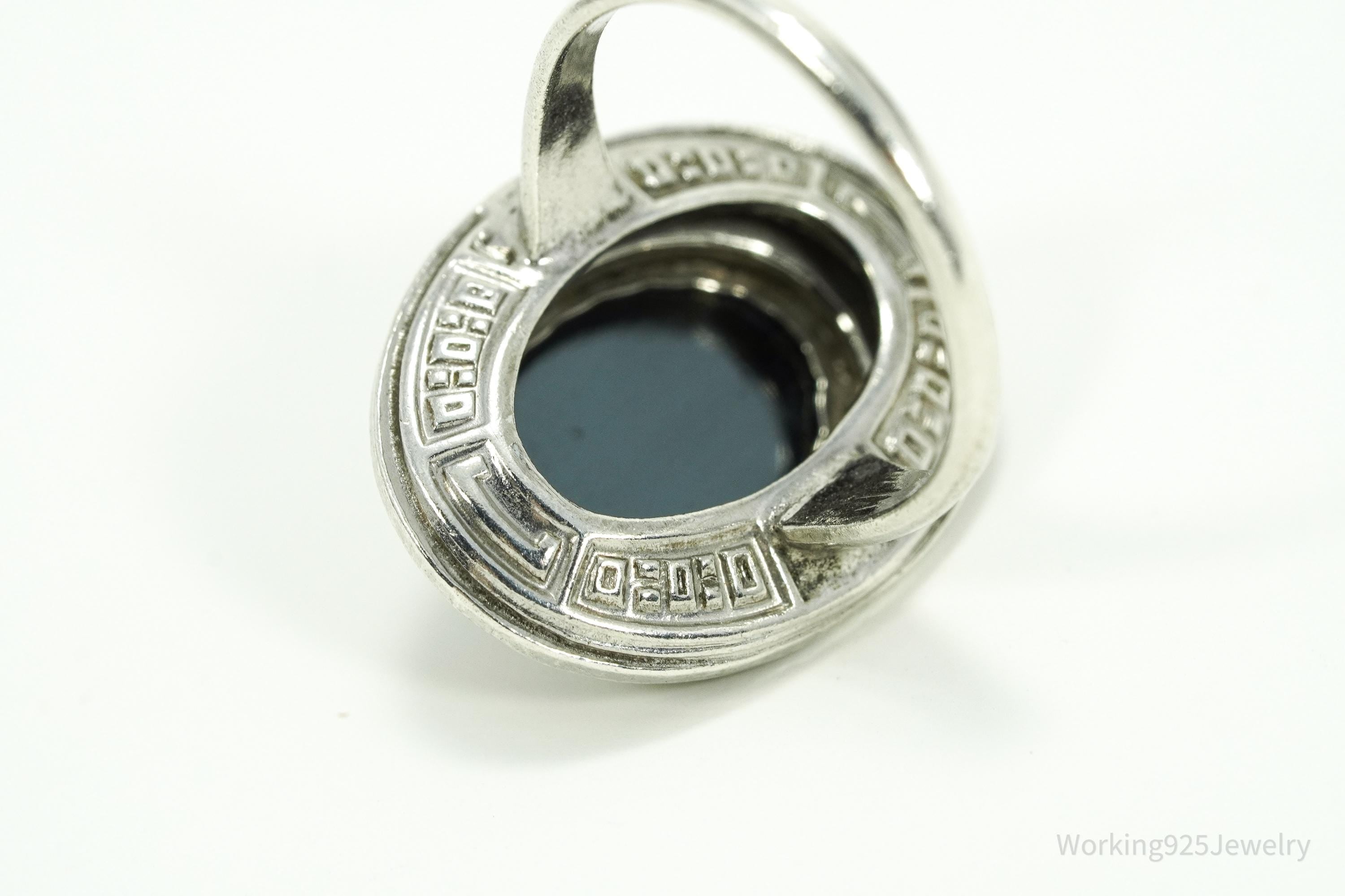 Antique Uncas MFG CO Hematite & Marcasite Sterling Silver Ring Size 6.75