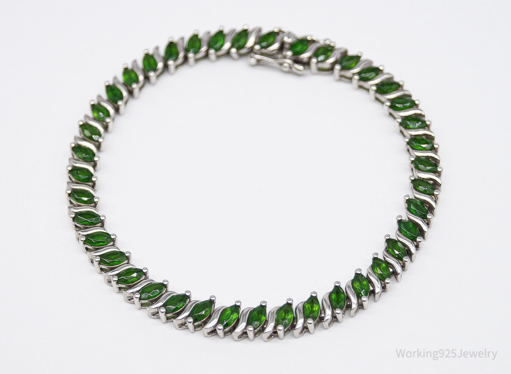 JTVs HT Lab Emerald Sterling Silver Tennis Bracelet 7 13/16"