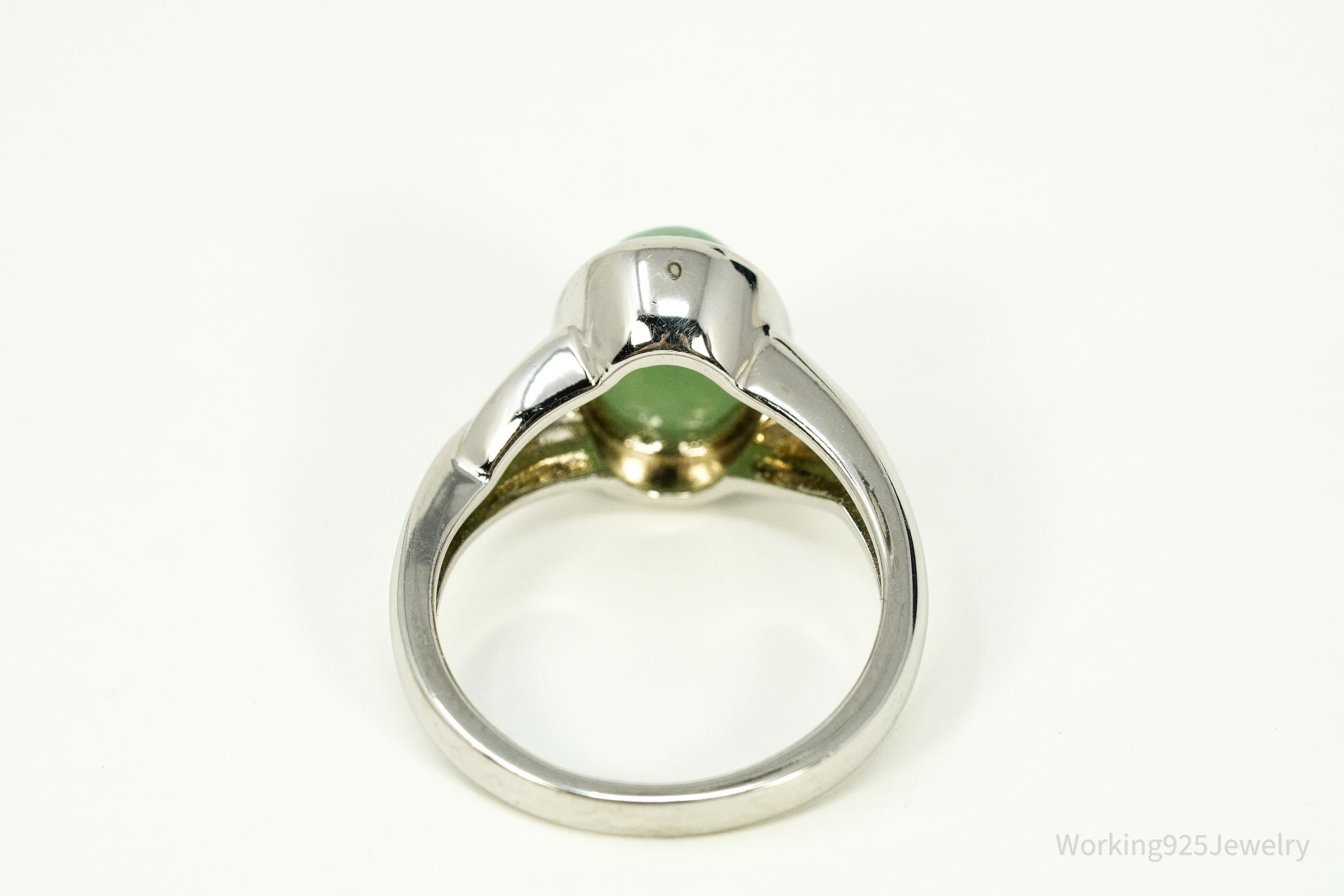 Vintage Green Jade Sterling Silver Ring - Size 8