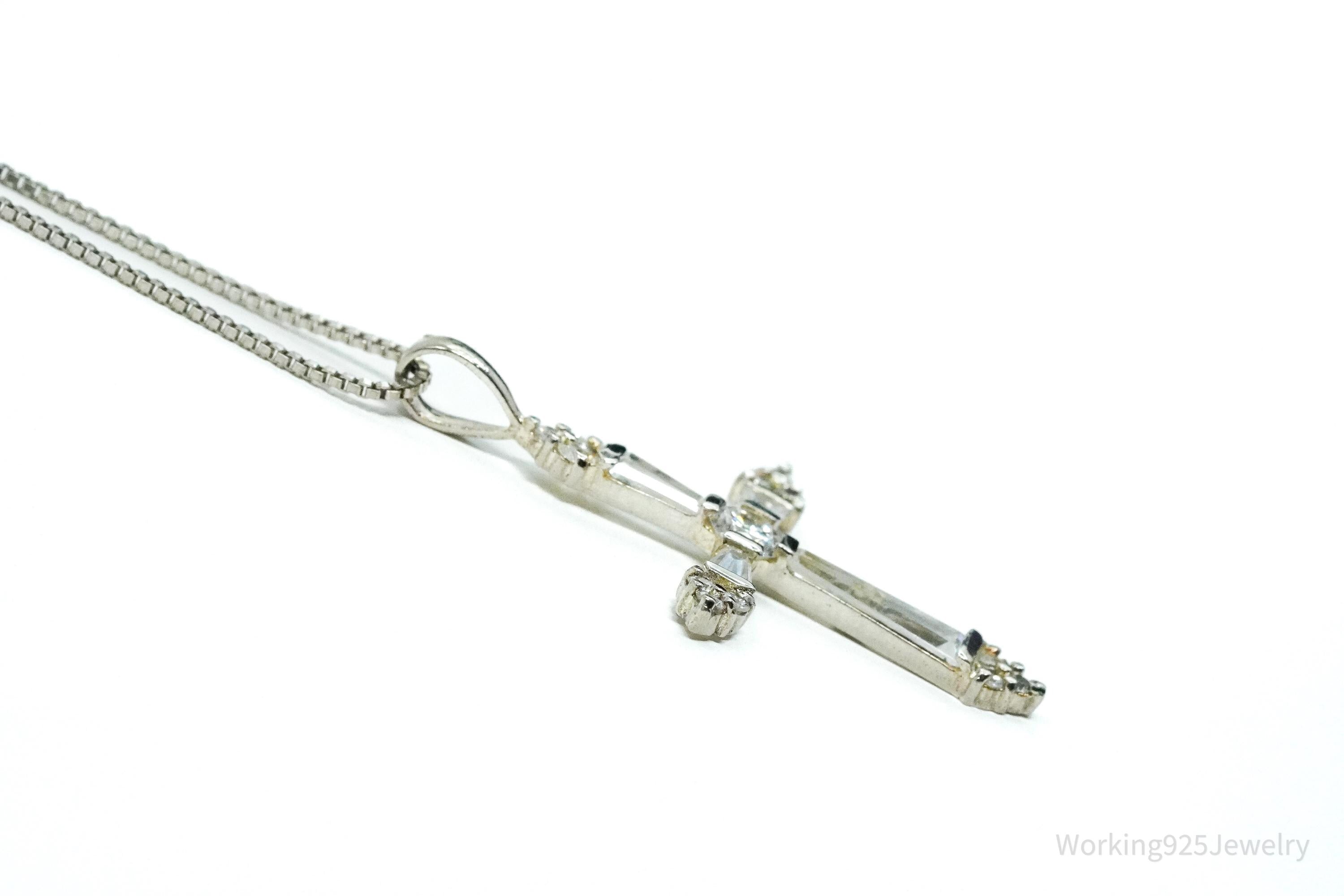 Vintage Ross Simons Cubic Zirconia Cross Sterling Silver Necklace 18"