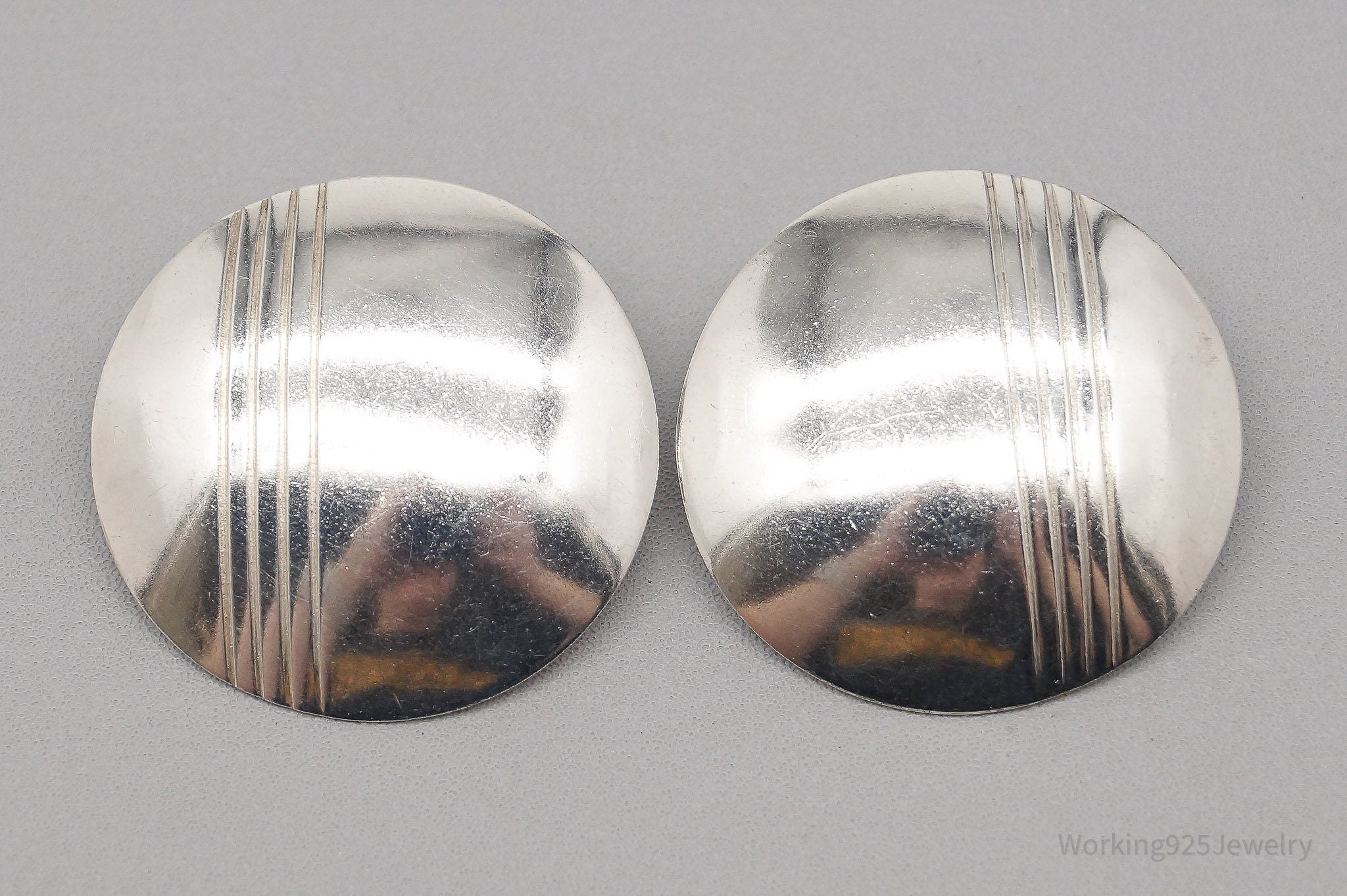 Vintage Large Disk Sterling Silver Earrings