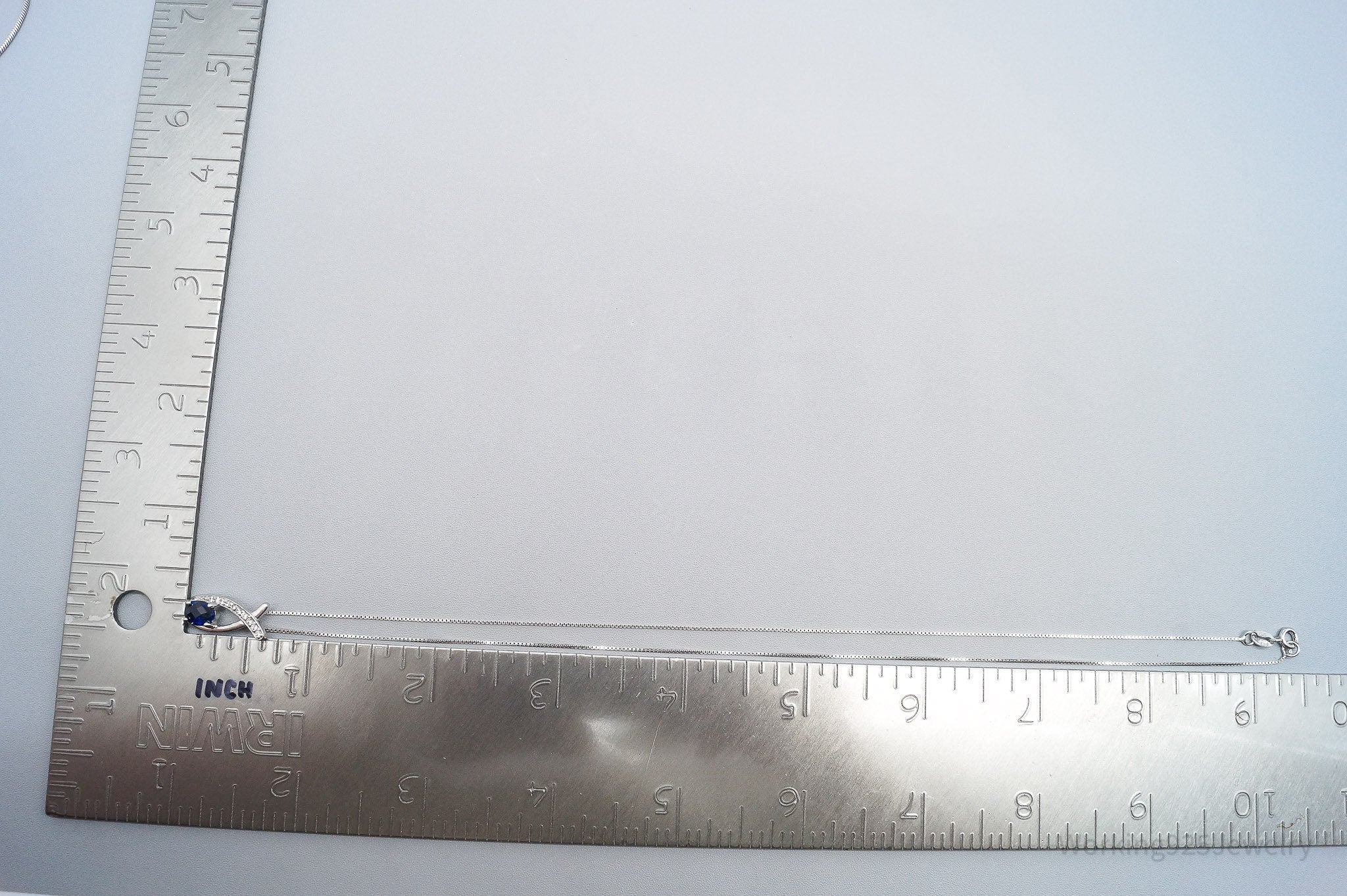 Vintage Lab Sapphire & Cubic Zirconia Sterling Silver Necklace 18"