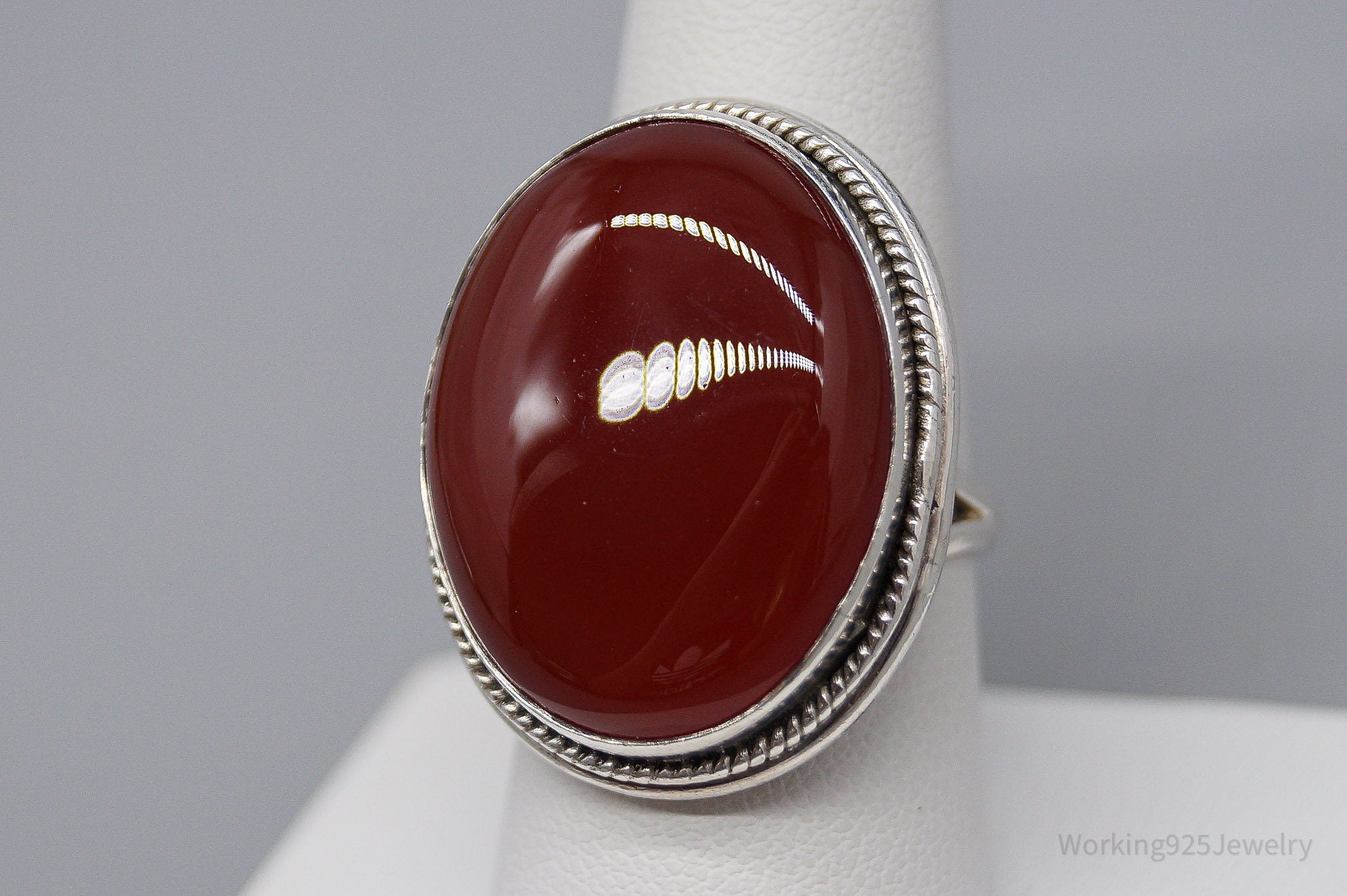 Vintage Large Carnelian Sterling Silver Ring - Size 8