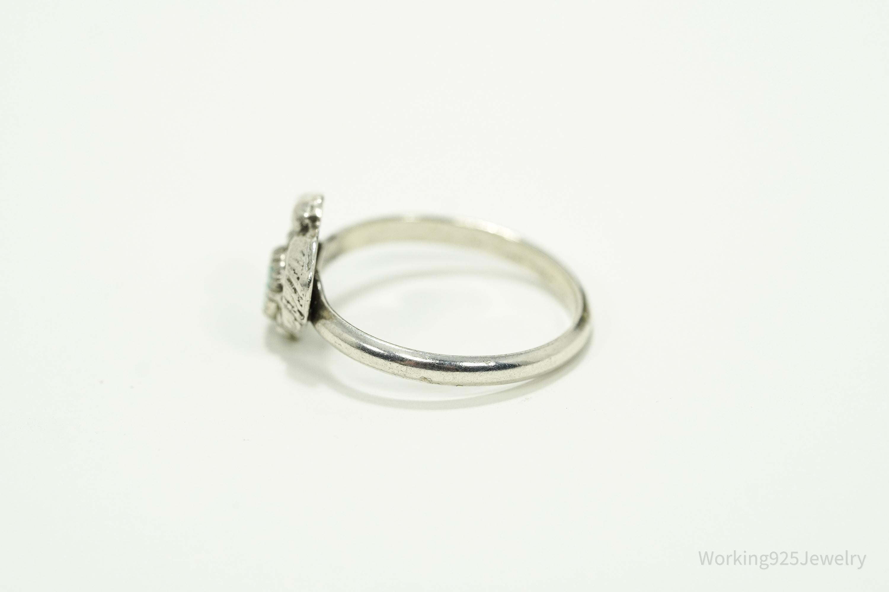 Vintage Handmade Native American Turquoise Unsigned Silver Ring - Size 5.25