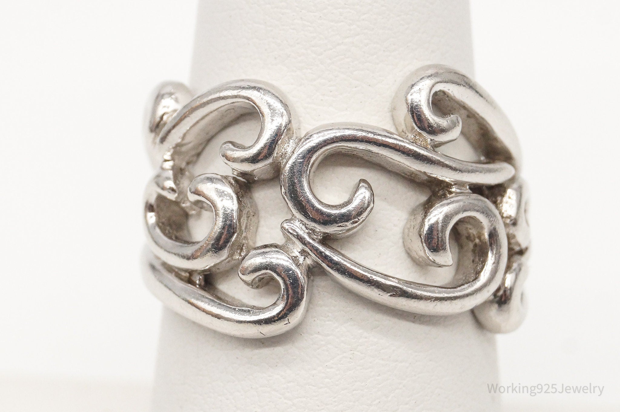 Vintage Swirl Scroll Design Sterling Silver Band Ring Size 6.5