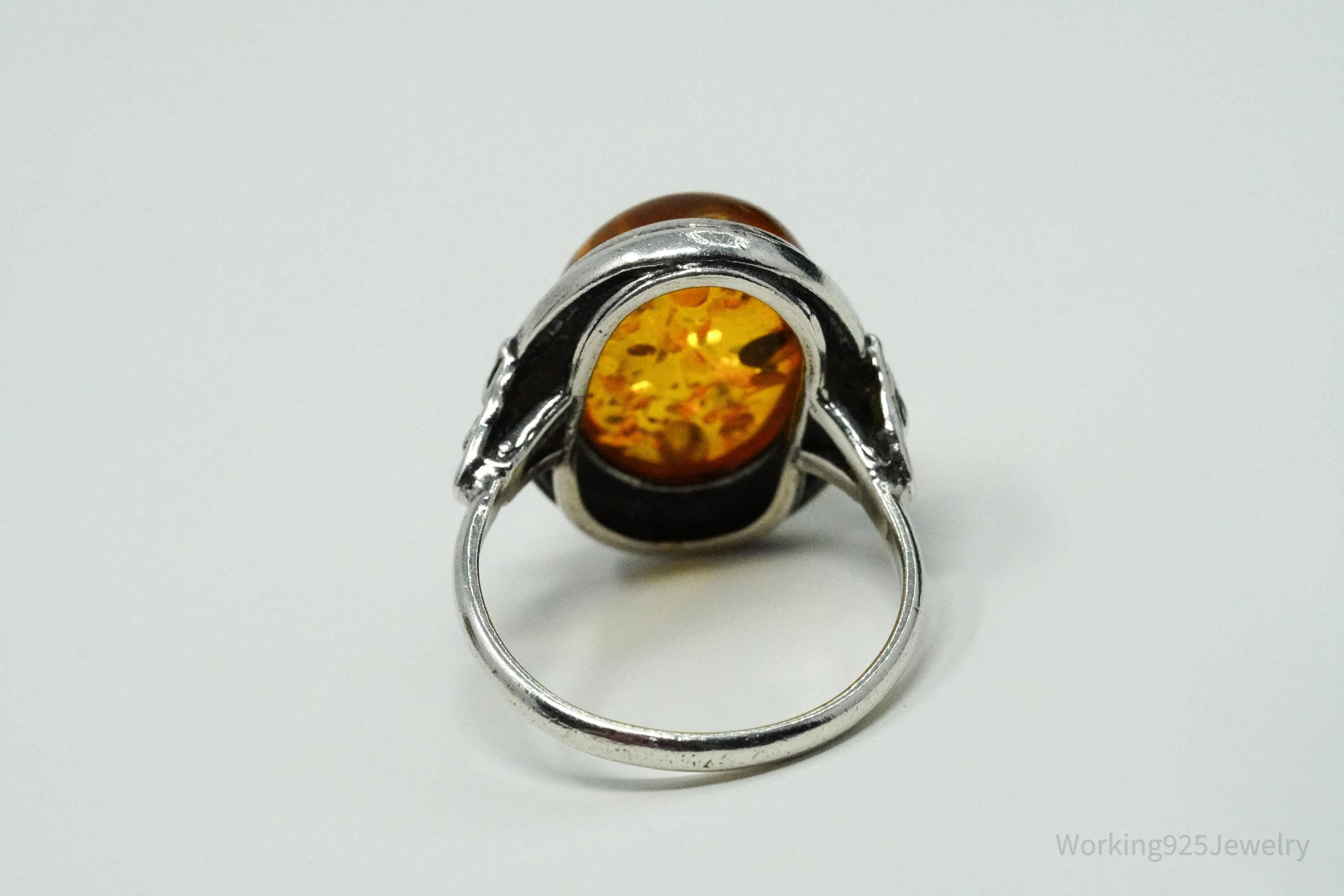 Vintage Amber Sterling Silver Ring - Size 7