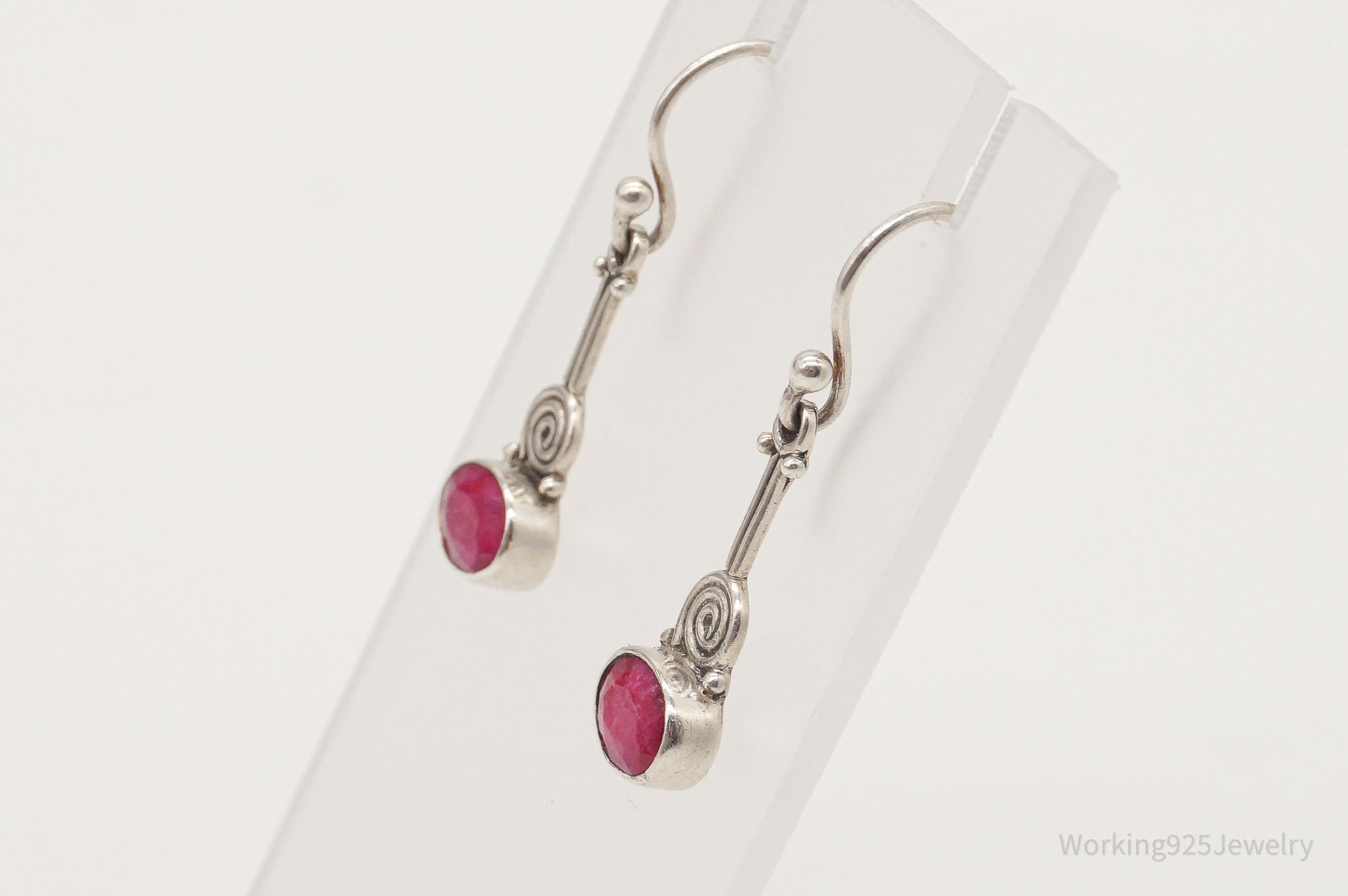 Vintage Ruby Sterling Silver Earrings