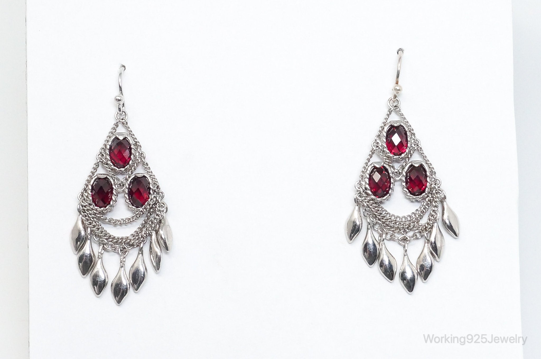Vintage Designer Garnet Chandelier Sterling Silver Earrings