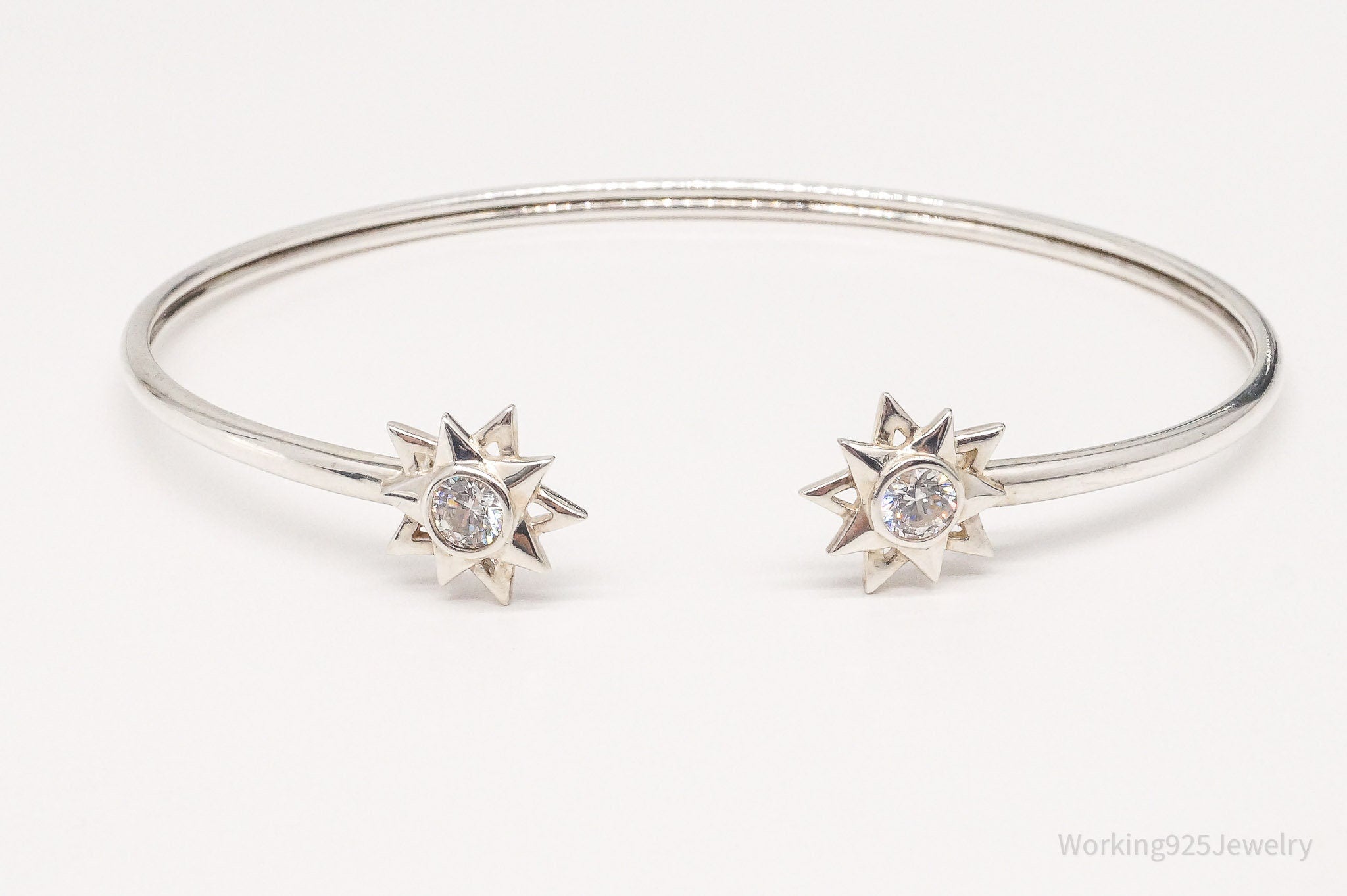 Vintage Cubic Zirconia Stars Sterling Silver Cuff Bracelet