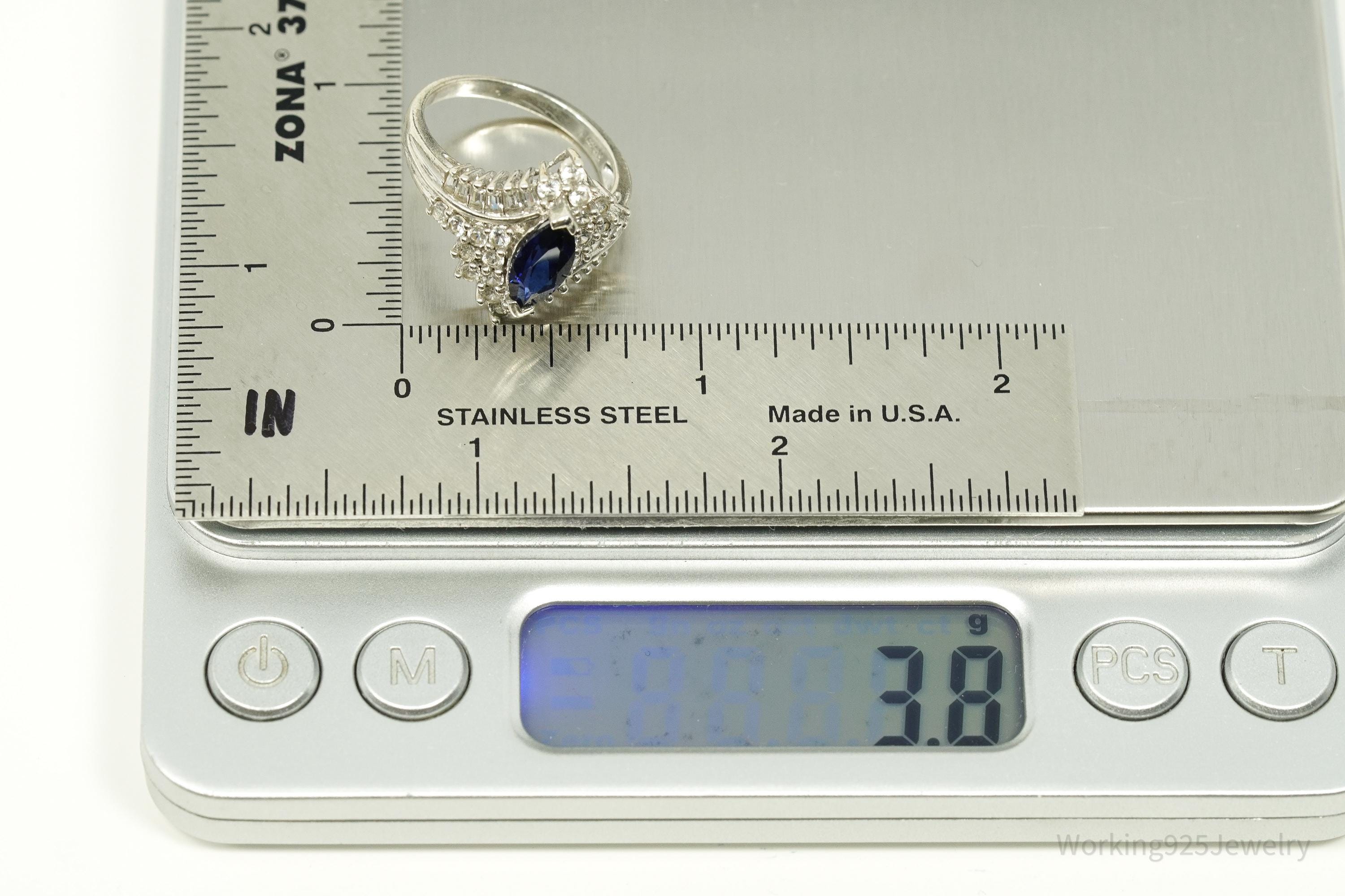 Vintage Hamilton Jewelers Blue & White Sapphire Sterling Silver Ring - Size 7