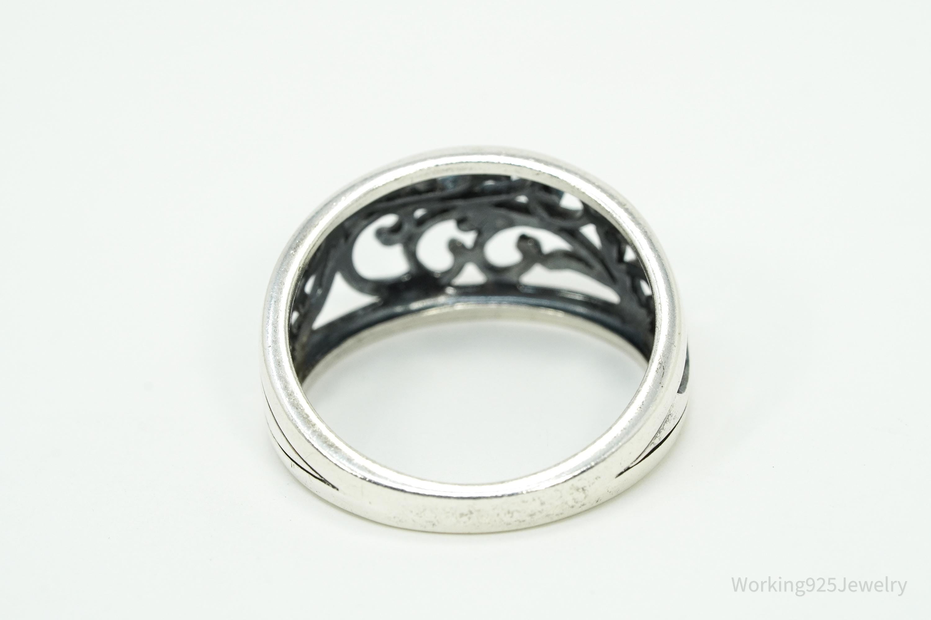 Vintage Wave Swirls Sterling Silver Ring - Size 8.75