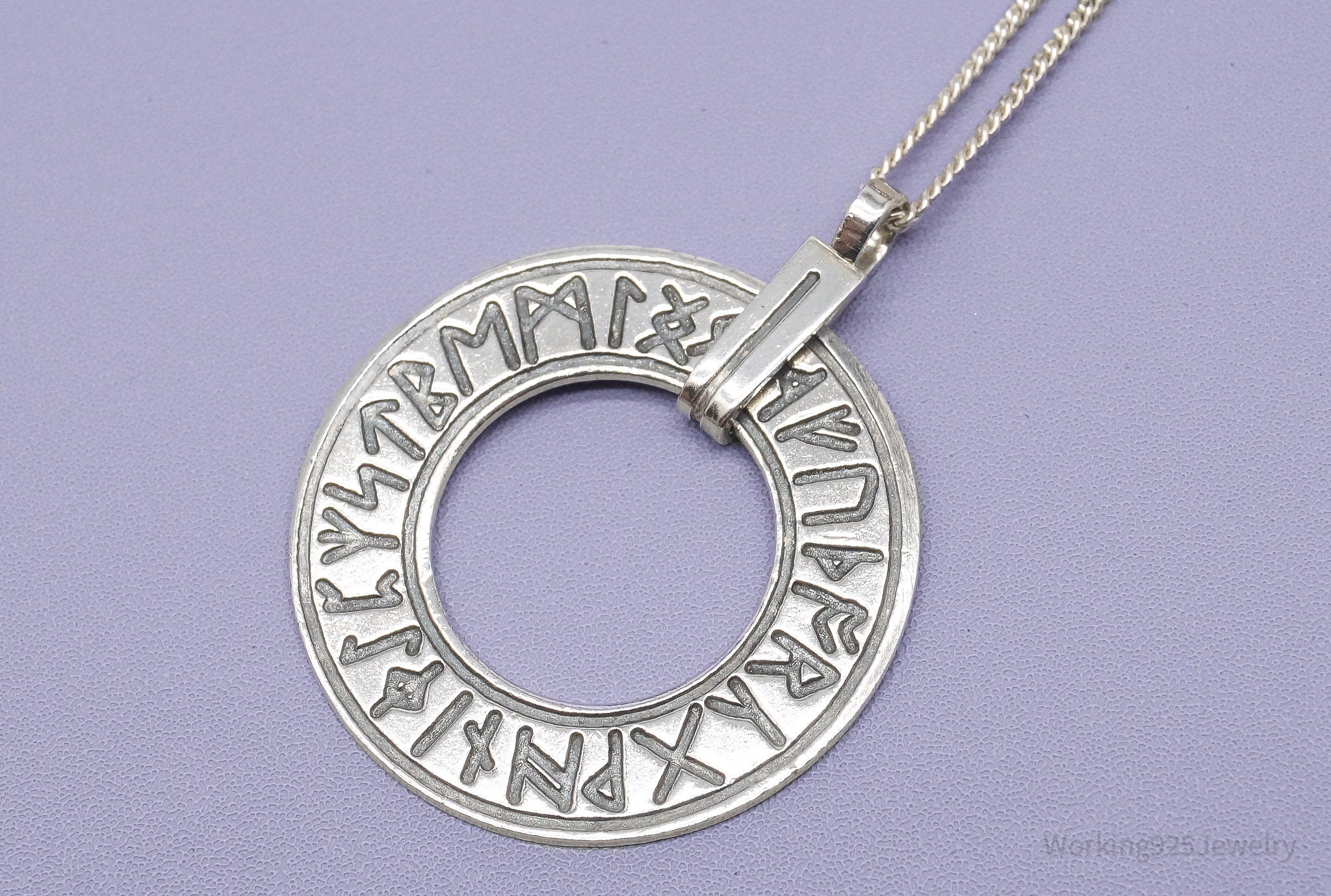 Vintage Viking Runes Sterling Silver Necklace - 31"