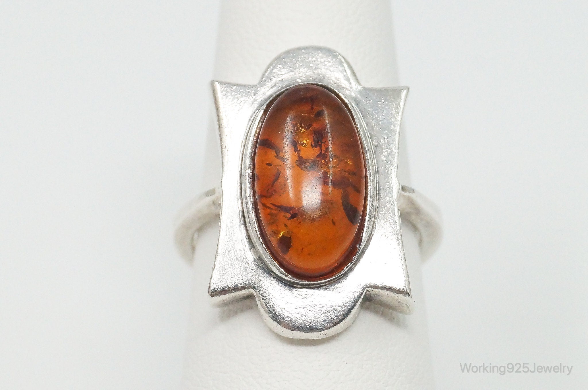 Vintage Large Baltic Amber Sterling Silver Ring - Size 6.75