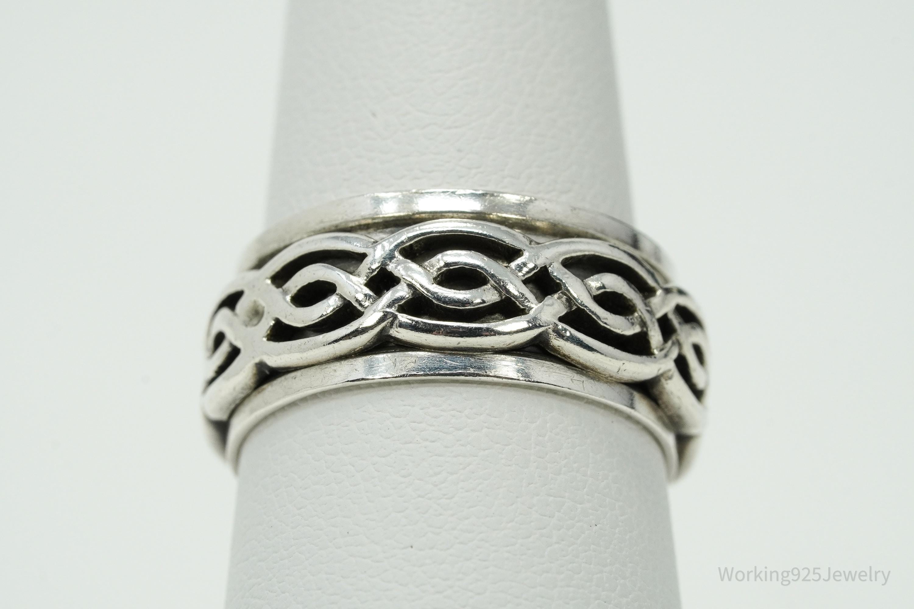 Vintage Celtic Style Design Sterling Silver Spinner Band Ring Size 8.75