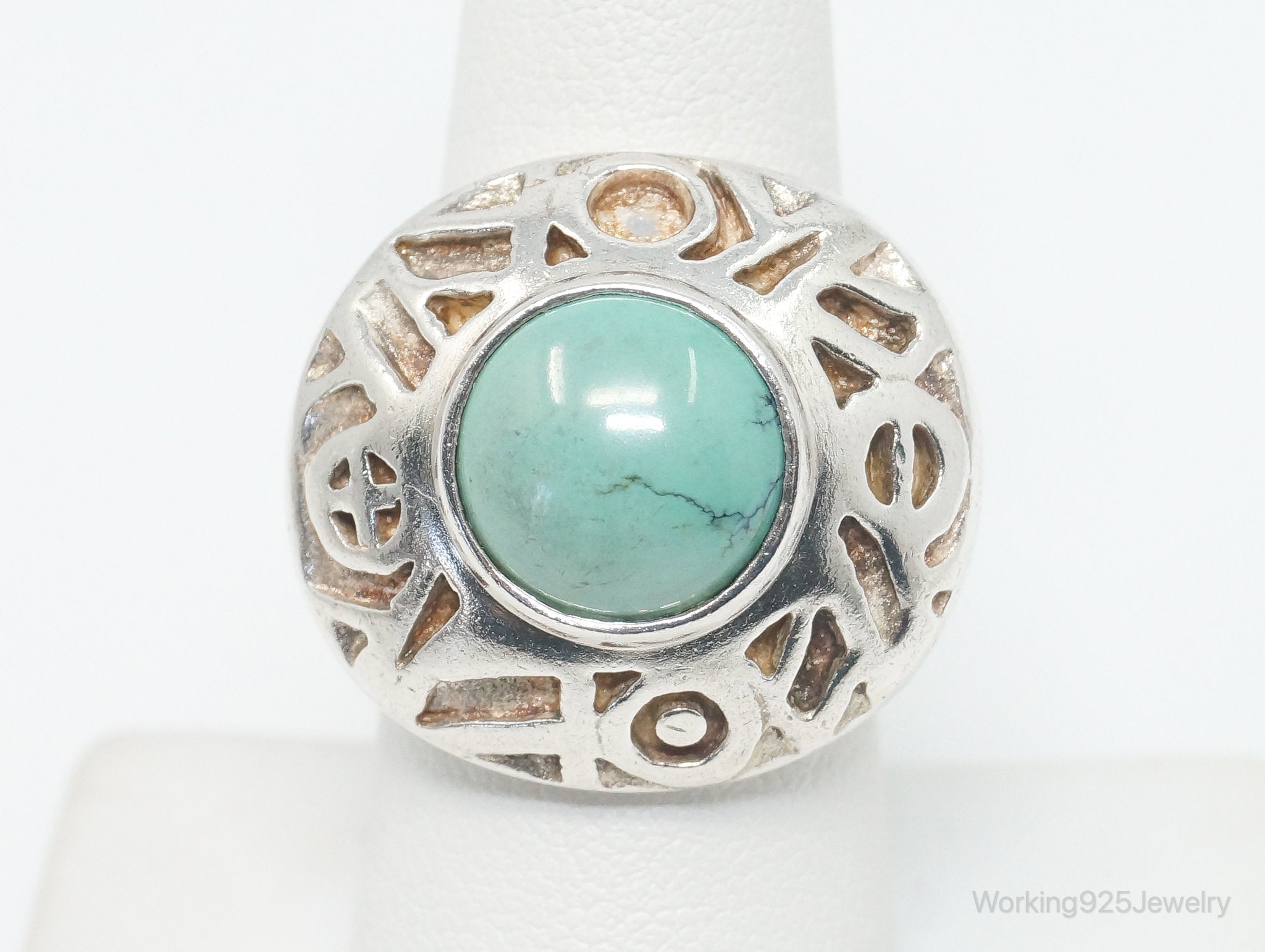 Vintage Turquoise Sterling Silver Statement Ring - Size 7.5