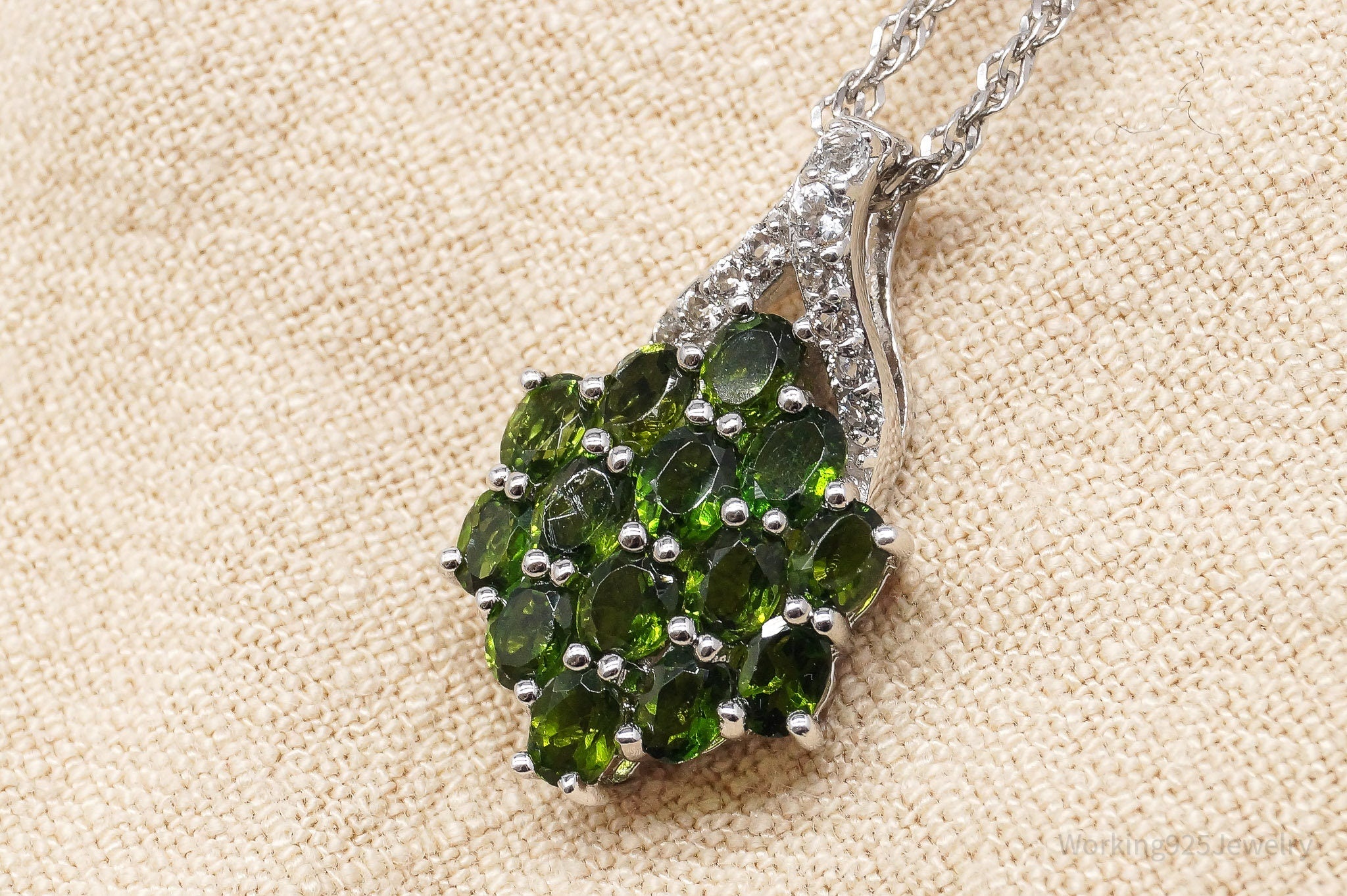 JTV's TGGC Lab Emerald & White Zircon Sterling Silver Necklace 22"