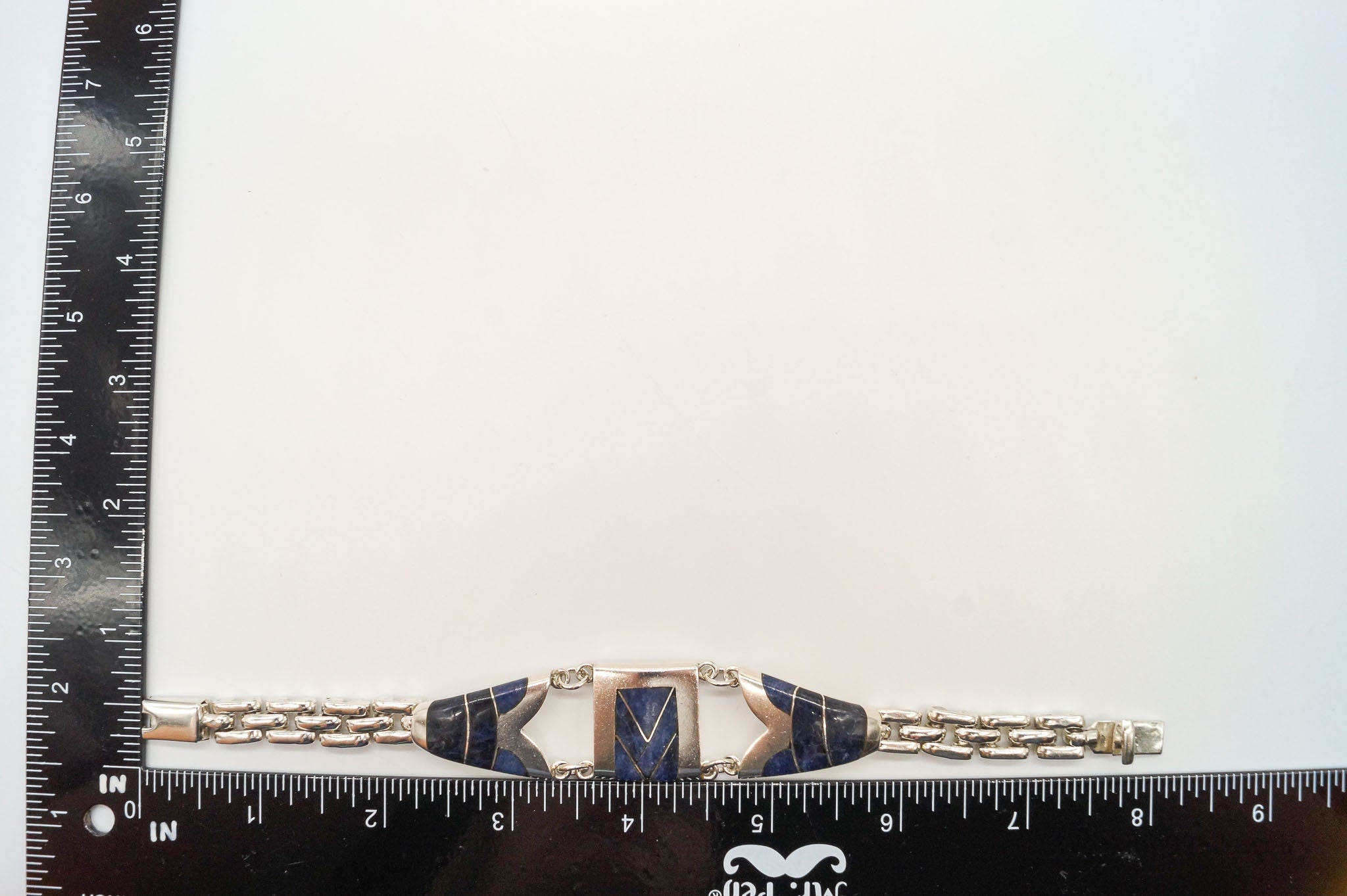 Vintage Mexico Modernist Sodalite 950 Silver Bracelet