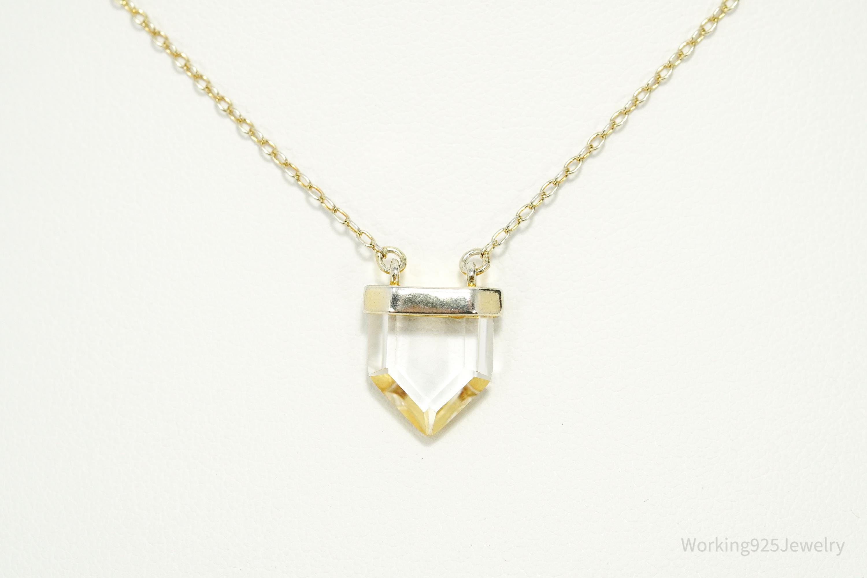 Vintage Clear Crystal Gold Vermeil Sterling Silver Necklace 19"