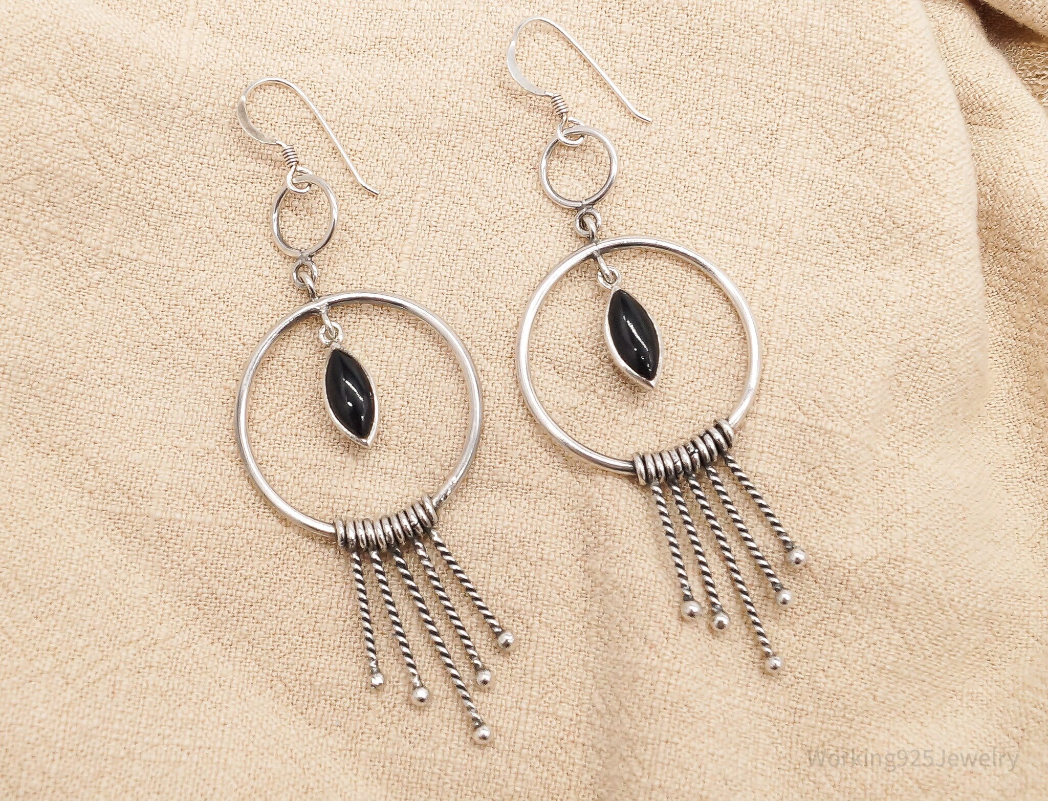 Vintage Black Onyx Sterling Silver Earrings