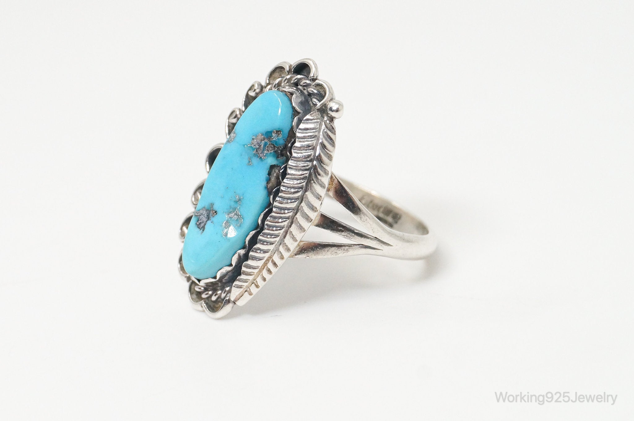 Vintage Native American Unsigned Turquoise Sterling Silver Ring - Sz 8.75