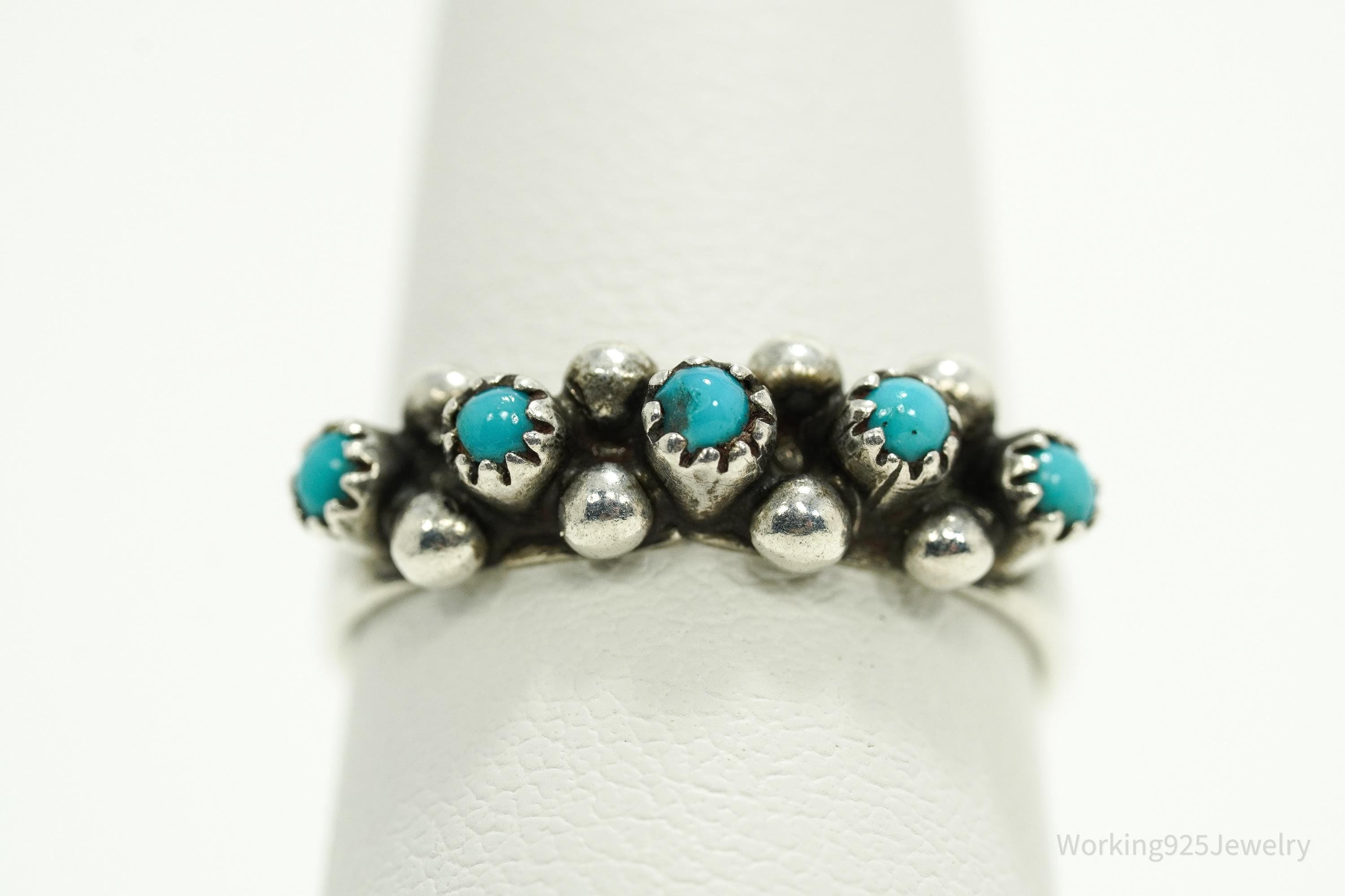 Vintage Handmade Native American Turquoise Unsigned Silver Ring - Size 5.25