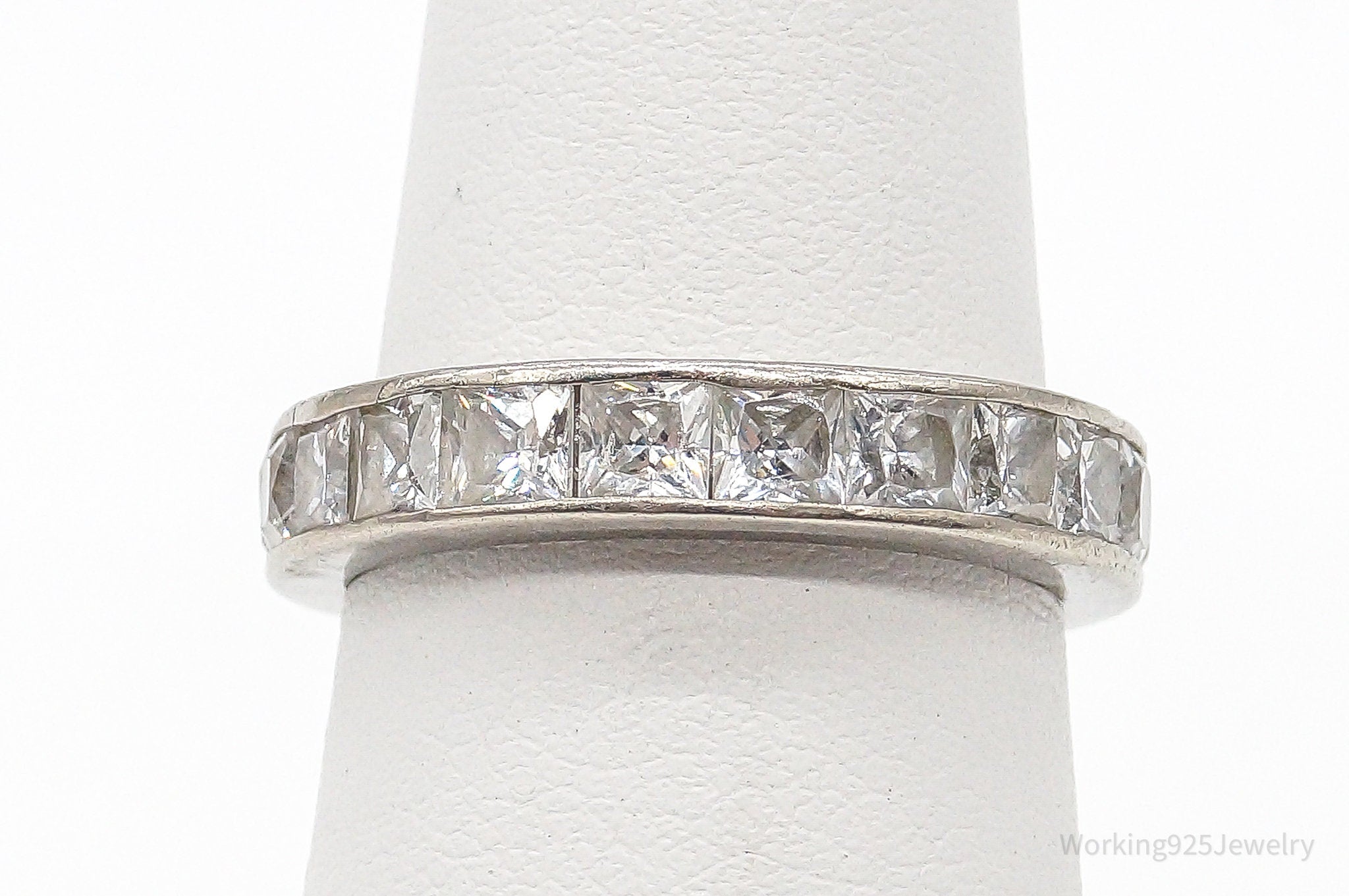 Vintage Eternity Band Cubic Zirconia Sterling Silver Ring - Size 6