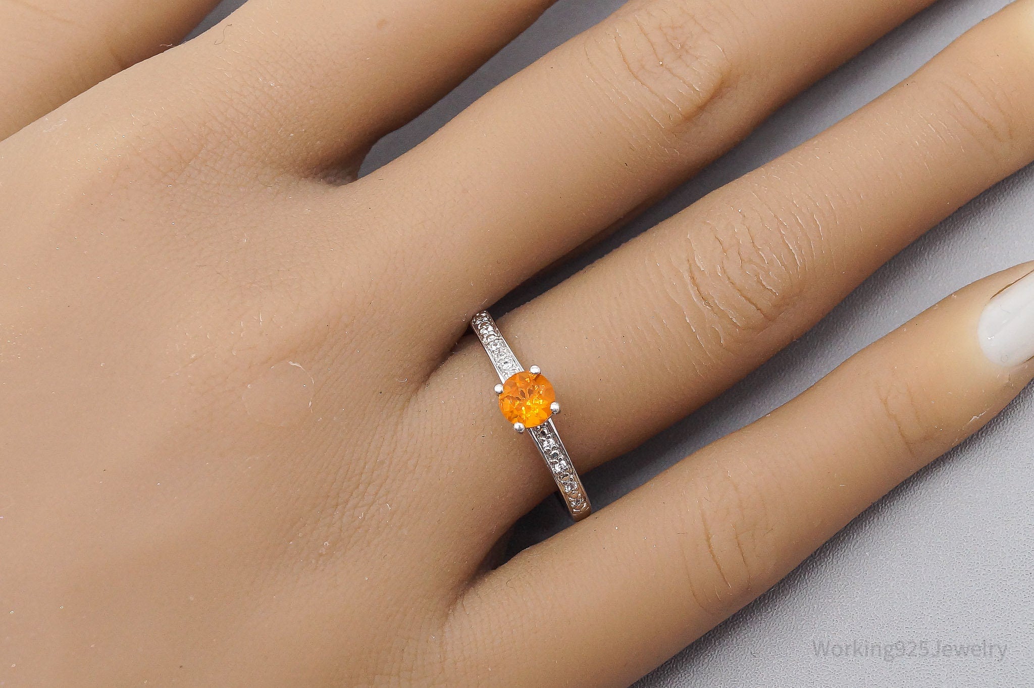 JTV Fire Opal & White Topaz Sterling Silver Ring - Size 8