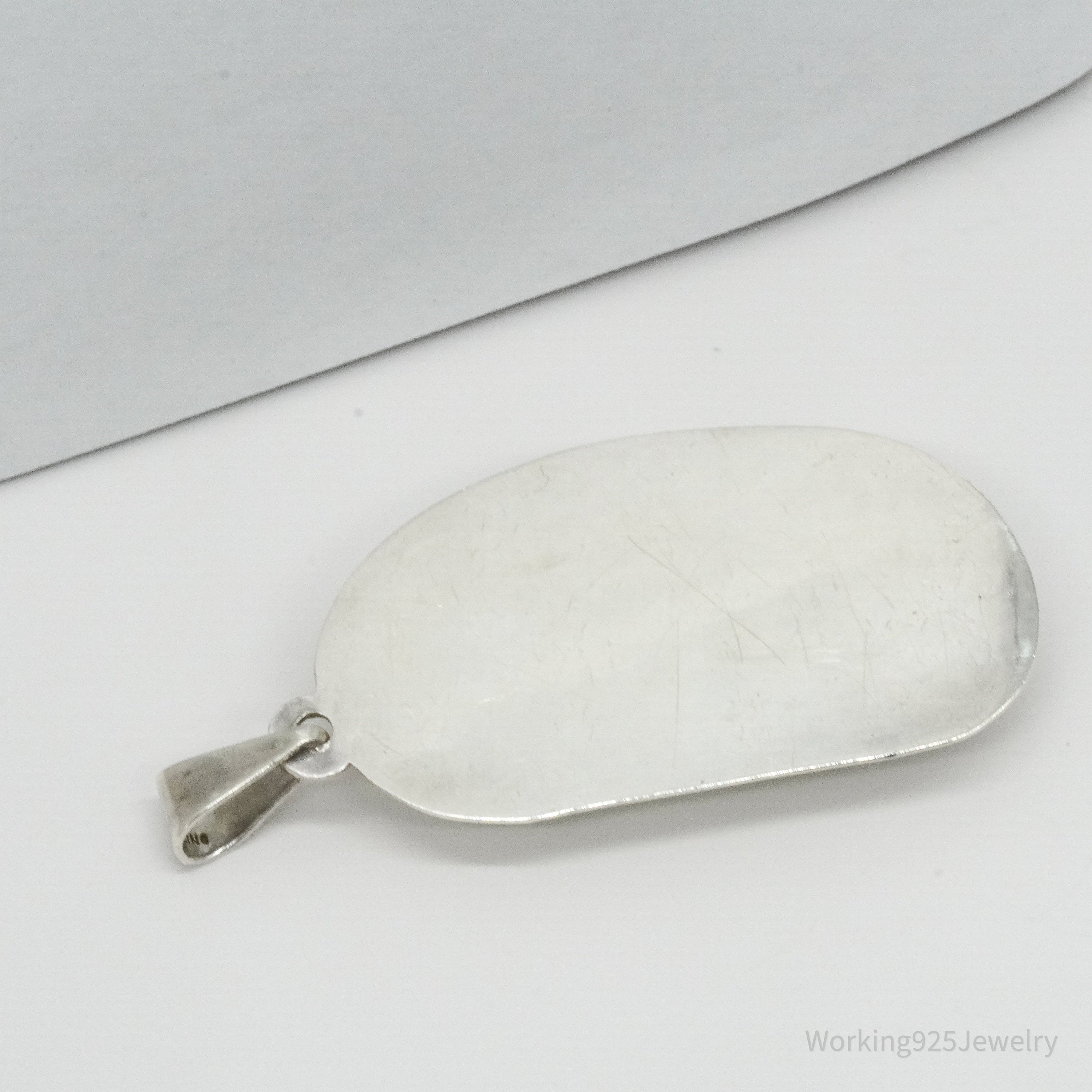 Vintage Large Mexico Modernist AIS Green Stone Sterling Silver Pendant 2 5/16"