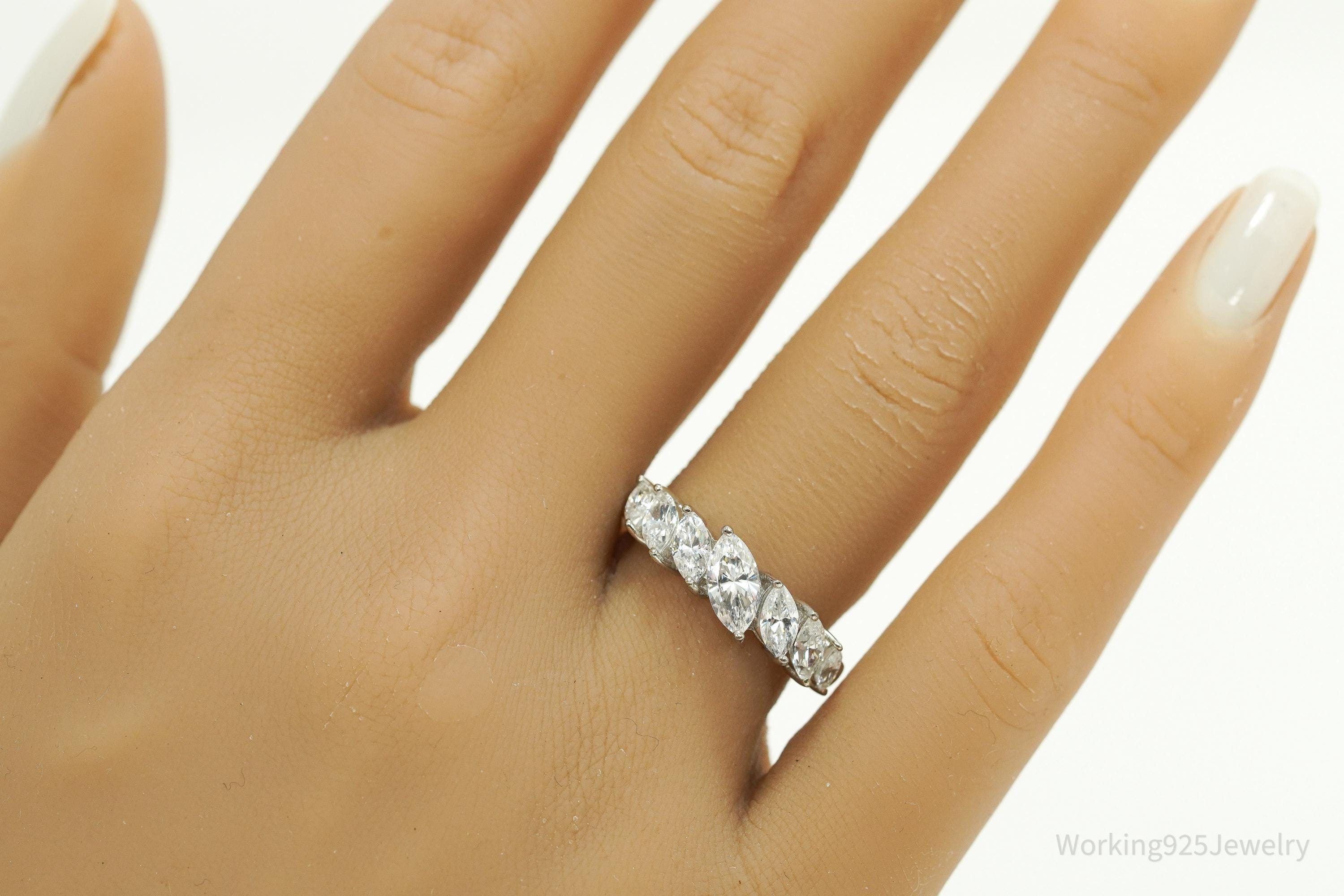 Vintage Cubic Zirconia Platinum Clad Sterling Silver Ring - Size 7