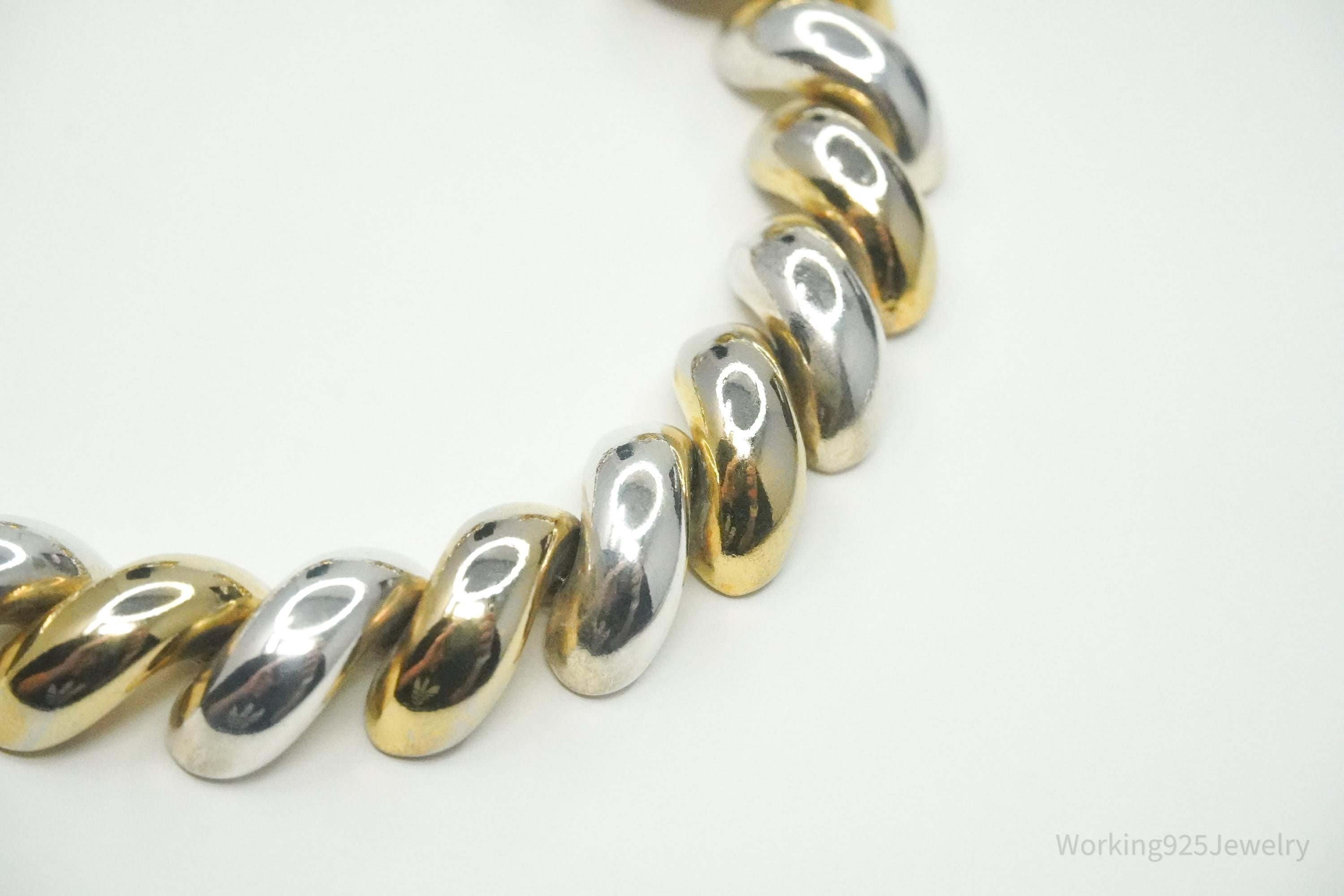 Vintage Italian Designer Milor Gold Vermeil Sterling Silver Puffy Link Bracelet 7.25"