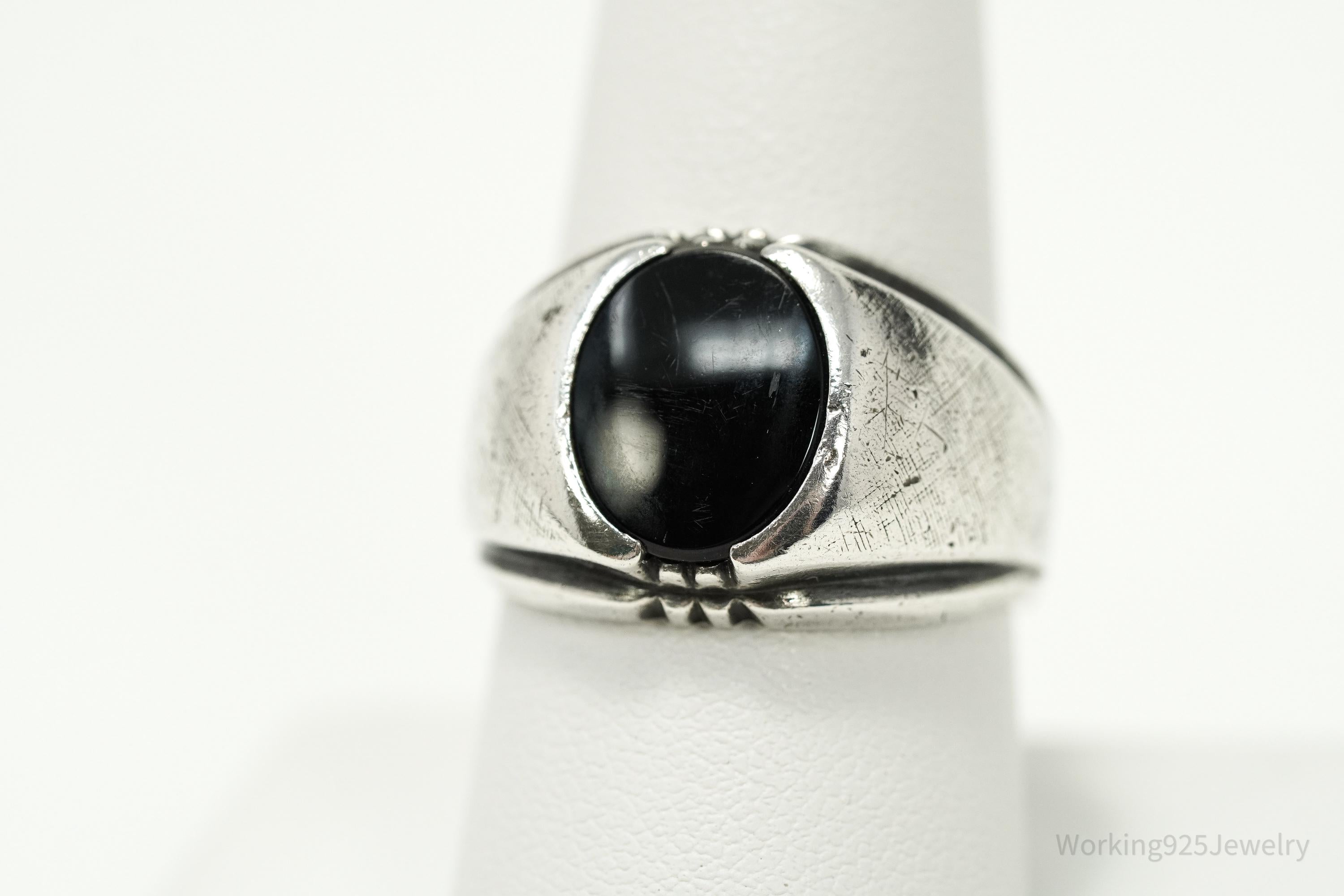 Antique Designer Clark & Coombs Black Onyx Sterling Silver Ring - Size 8.75