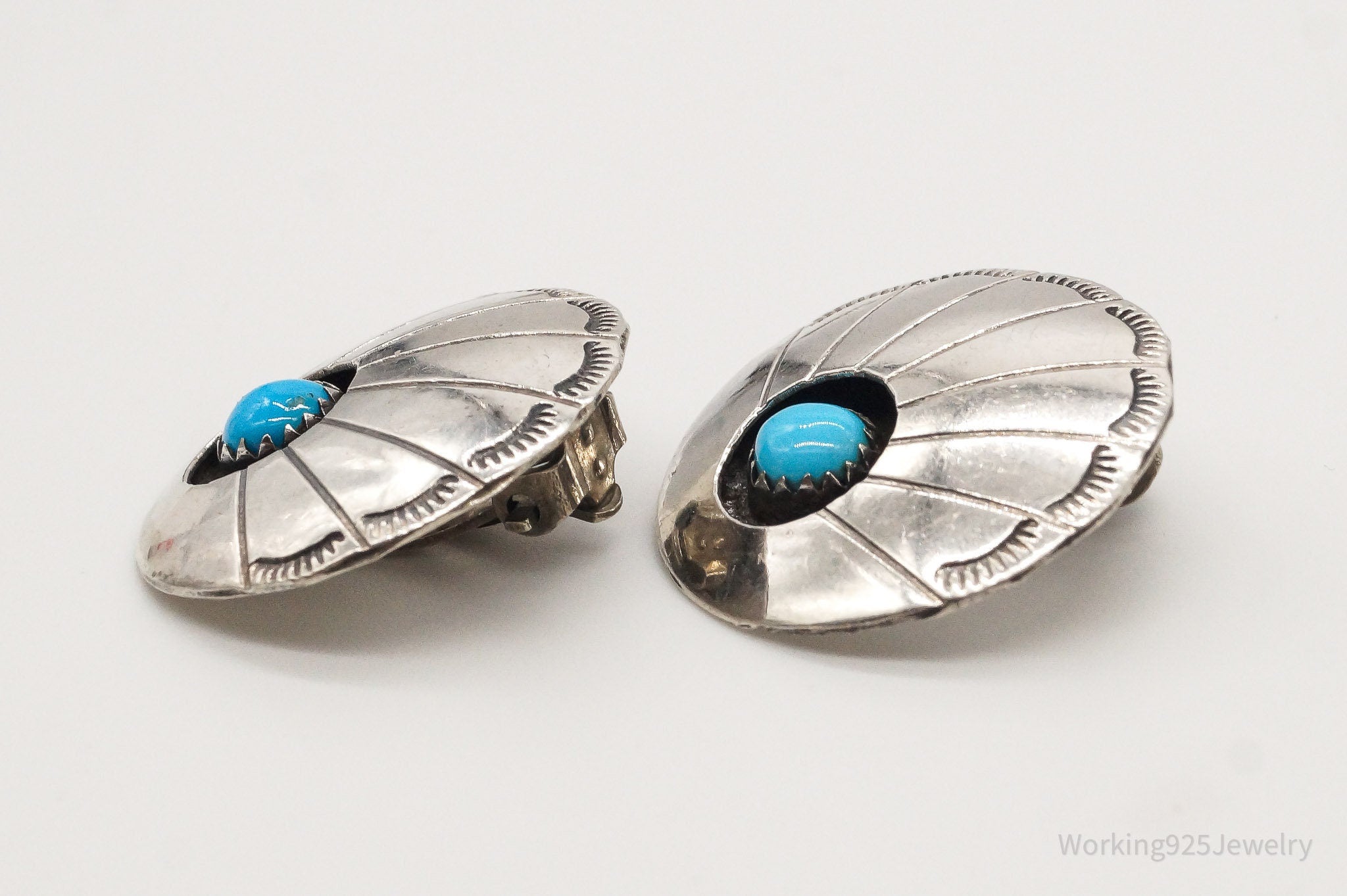 Vintage Native American Turquoise Sterling Silver Clip On Earrings