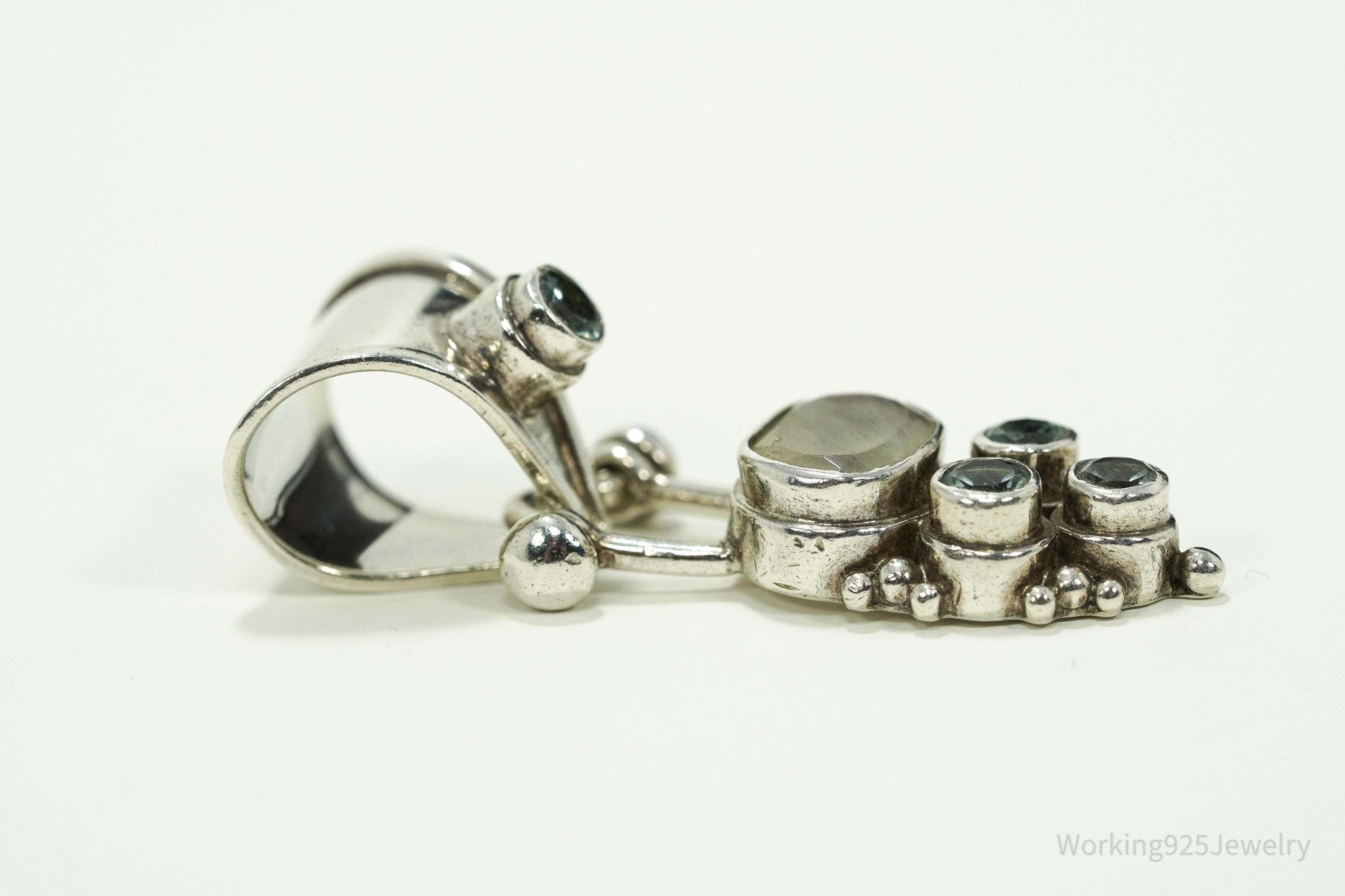 Vintage Blue Topaz & Moonstone Sterling Necklace Pendant