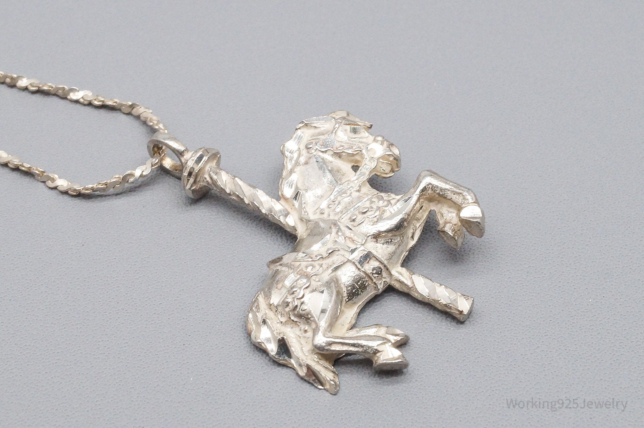 Vintage Merry-Go-Round Carousel Horse Sterling Silver Necklace 18"
