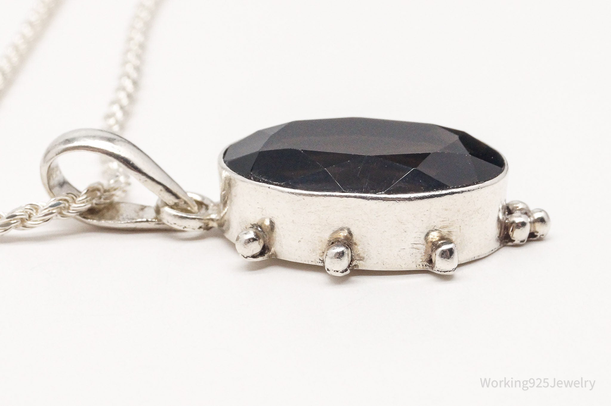 Vintage Large Smoky Topaz Sterling Silver Necklace 16"