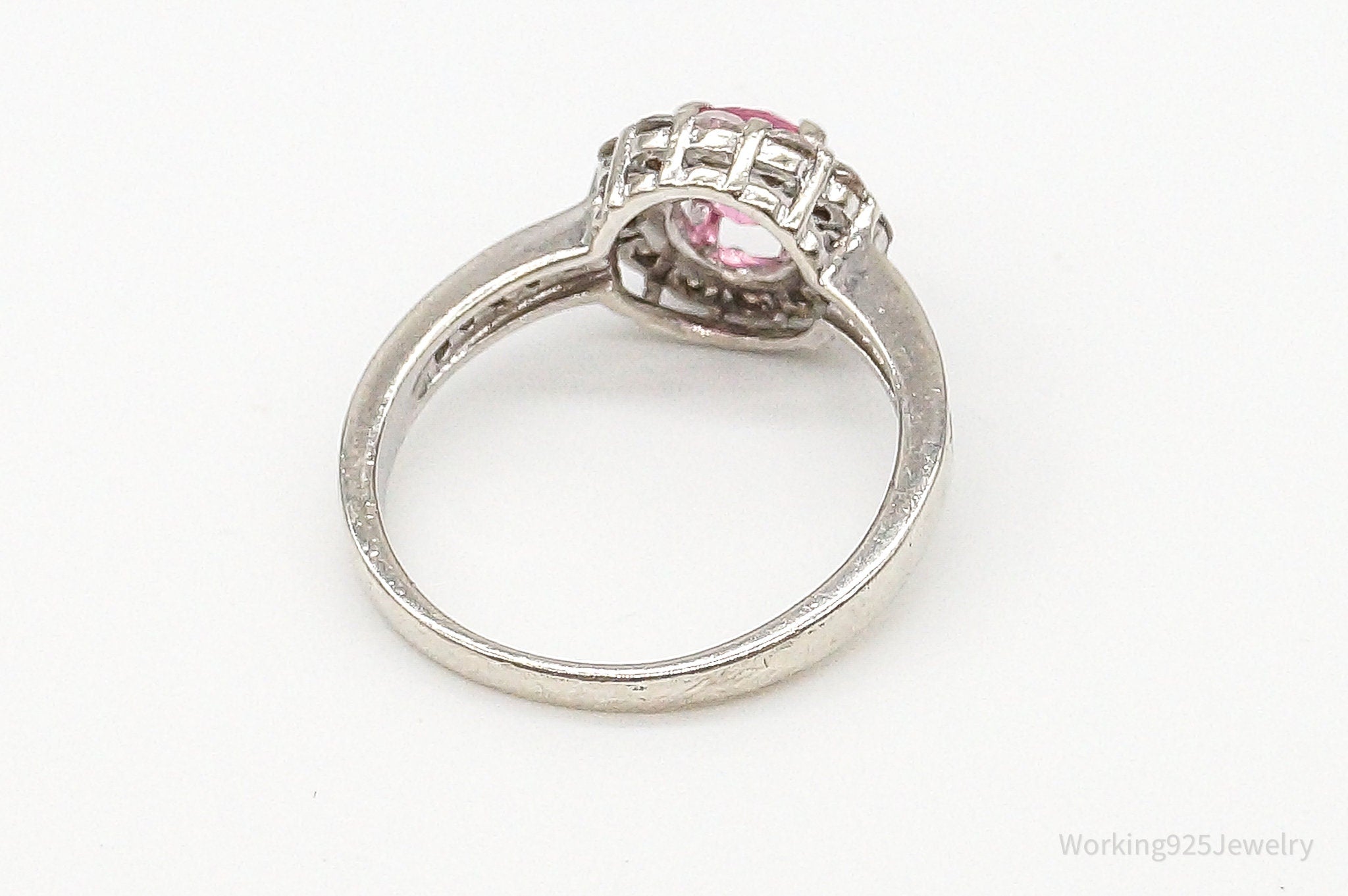 Vintage Pink Topaz Cubic Zirconia Sterling Silver Ring - Size 6.75