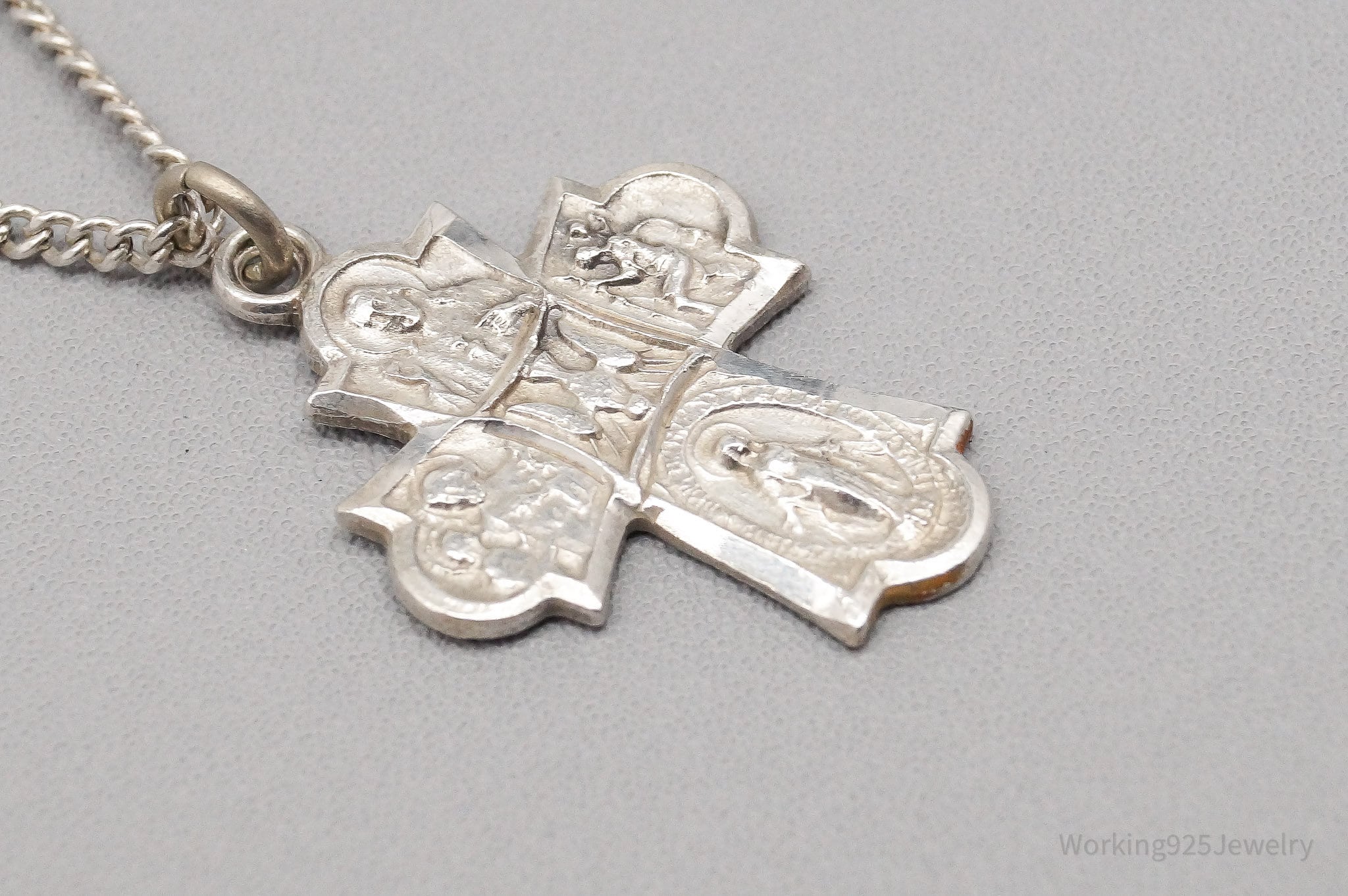 Antique Bible Cross Sterling Silver Necklace 18"