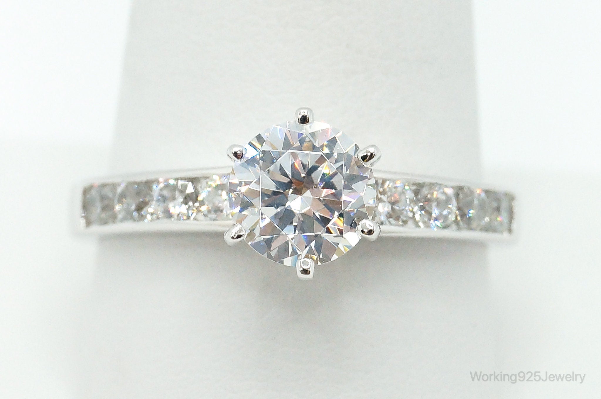 Vintage Cubic Zirconia Sterling Silver Statement Ring - Size 10