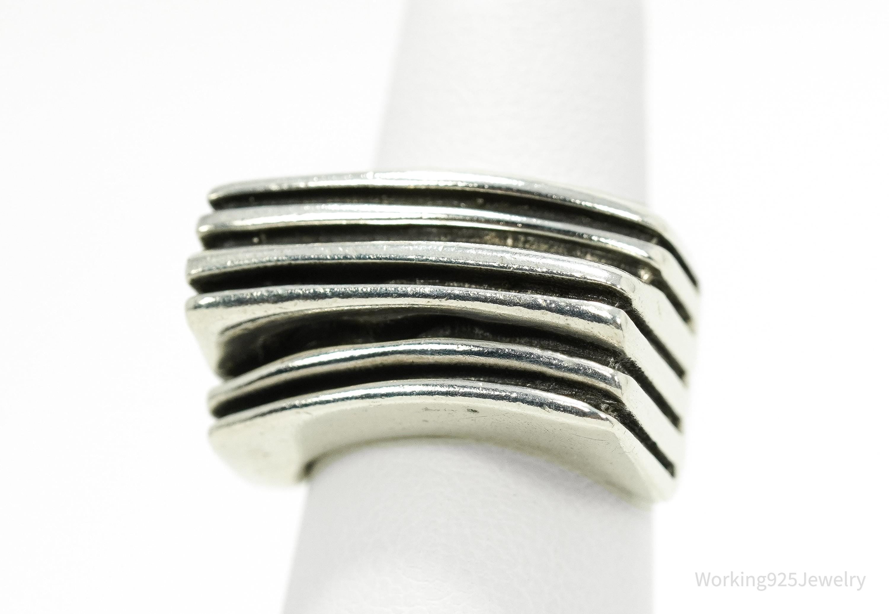 Vintage Chunky Modernist Style Sterling Silver Ring - Size 5.75