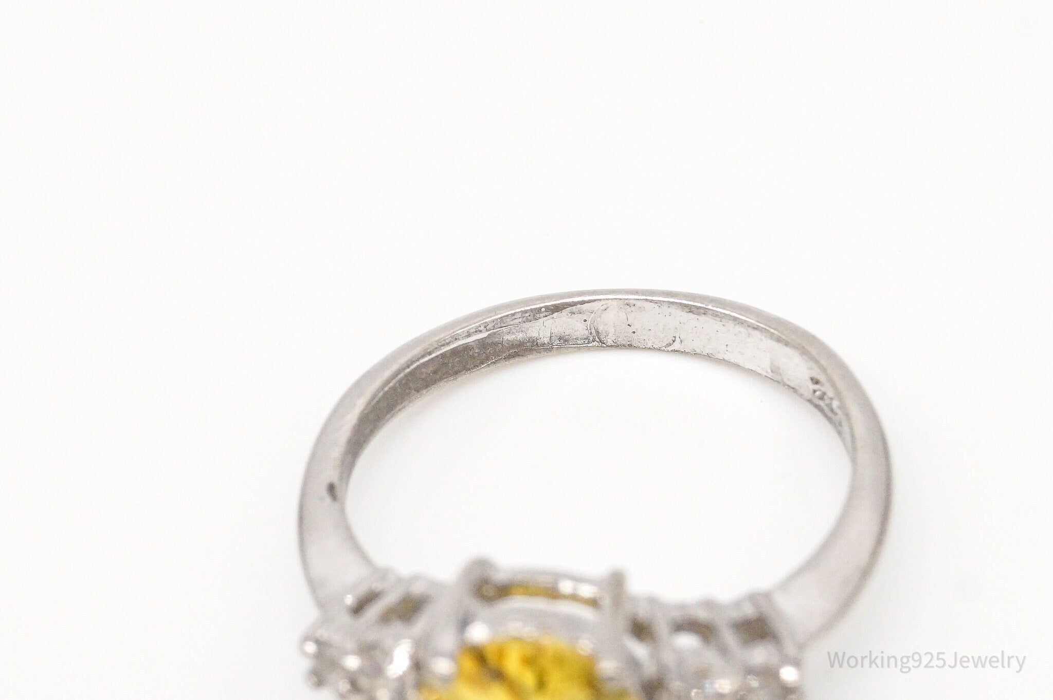 Vintage Yellow & White Cubic Zirconia Sterling Silver Ring - Size 7