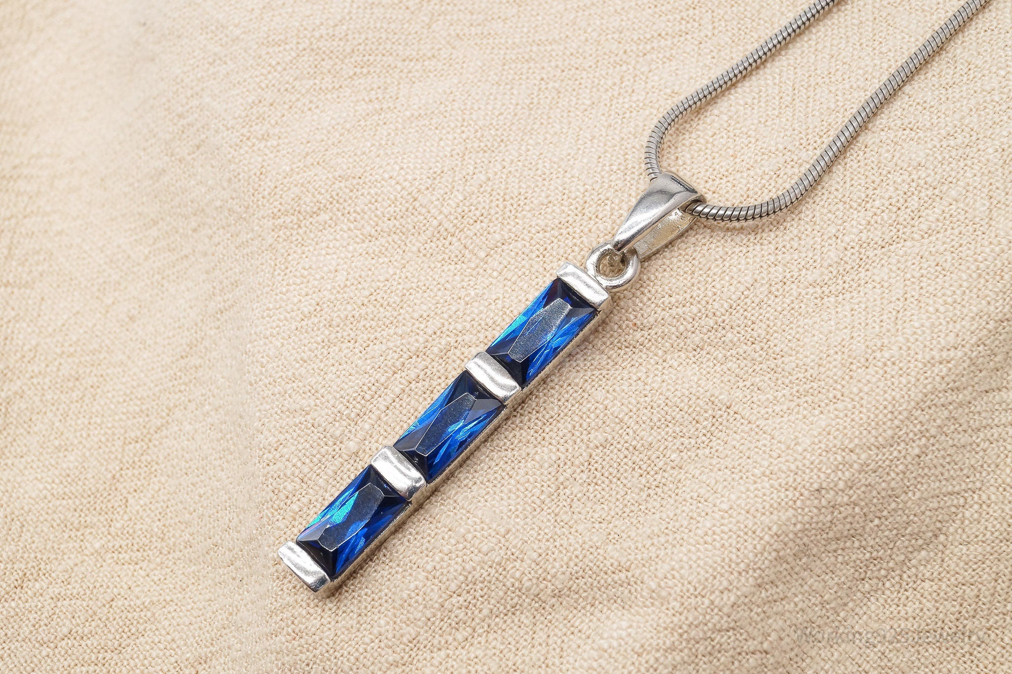 Vintage Lab Sapphire Sterling Silver Necklace 18"