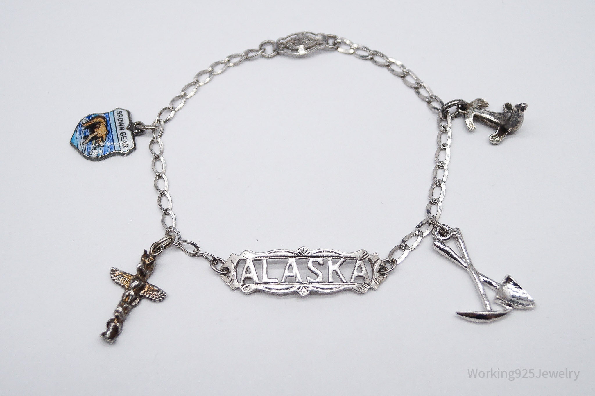 Vintage Uncas Sterling Silver Charm Bracelet - 7 1/8"